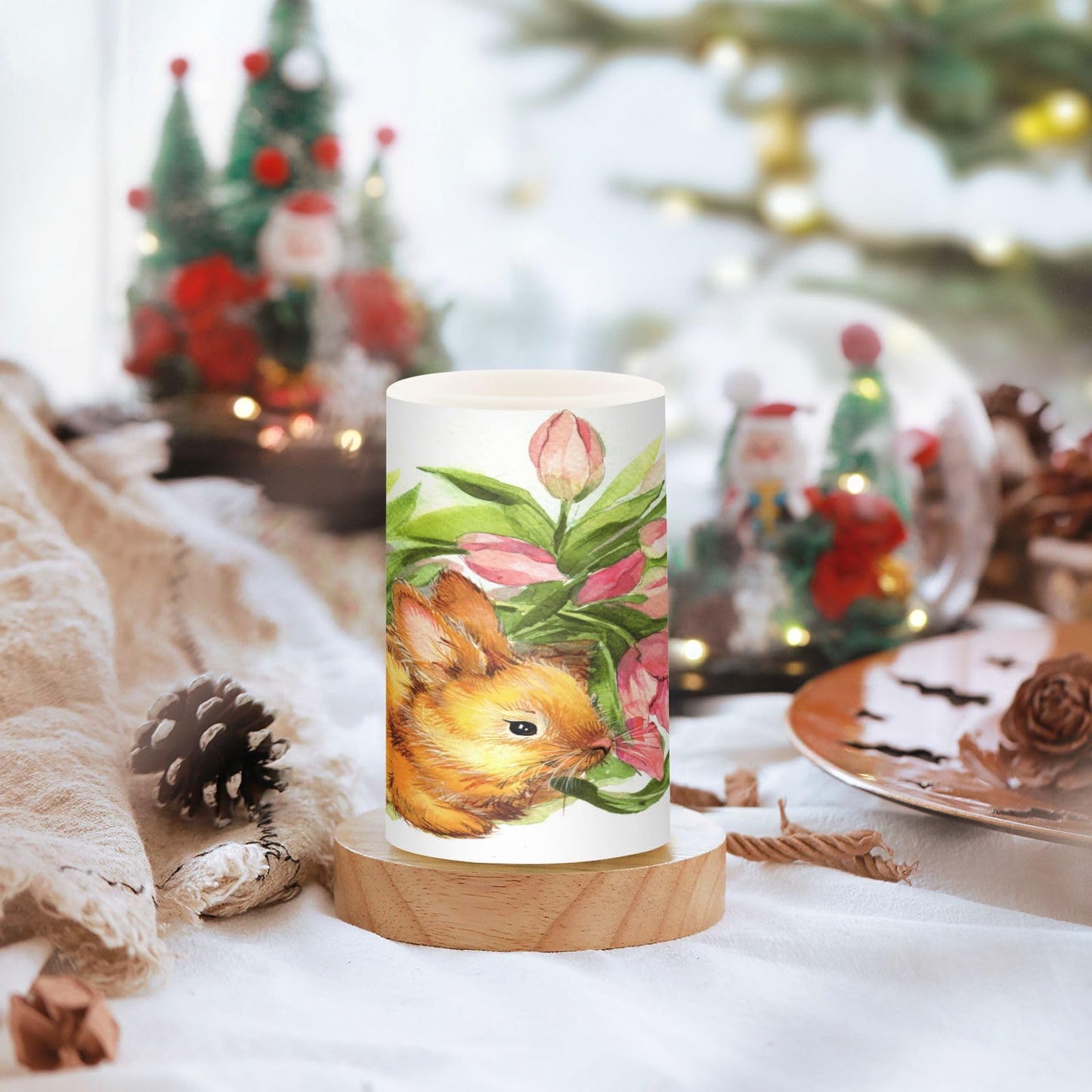 ALAZA Easter Funny Bunny Tulip Flowers Spring Flickering Flameless Candles Battery Operated with Remote Timer,Tea Light Candles LED Pillar Votive Candles Set of 2 for Outdoor Indoor Decorations