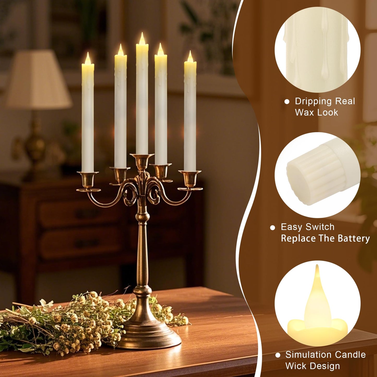 Topstone LED Taper Candles with Remote Control, Flameless 9.8 Inch Battery Operated Candles, Realistic Flickering Warm White Light,Timer Function for Wedding Centerpieces, Fireplace, Home Decor,6Pcs