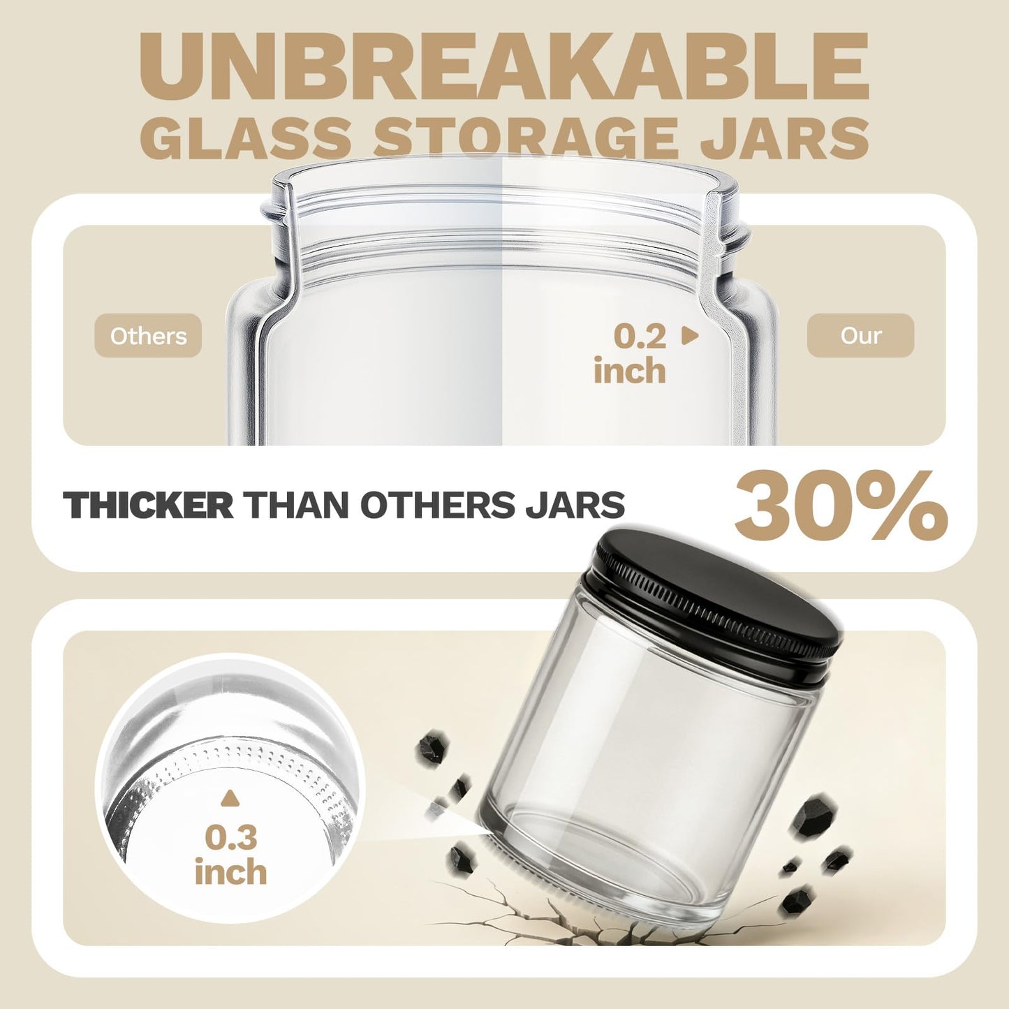 Bumobum 24 Pack 8 oz Glass Candle Jars for Making Candle, Thick Clear Glass Jars with Metal Lids, Bulk Empty Small Food Storage Containers for Spice, Powder, Lotions – Leak-Proof