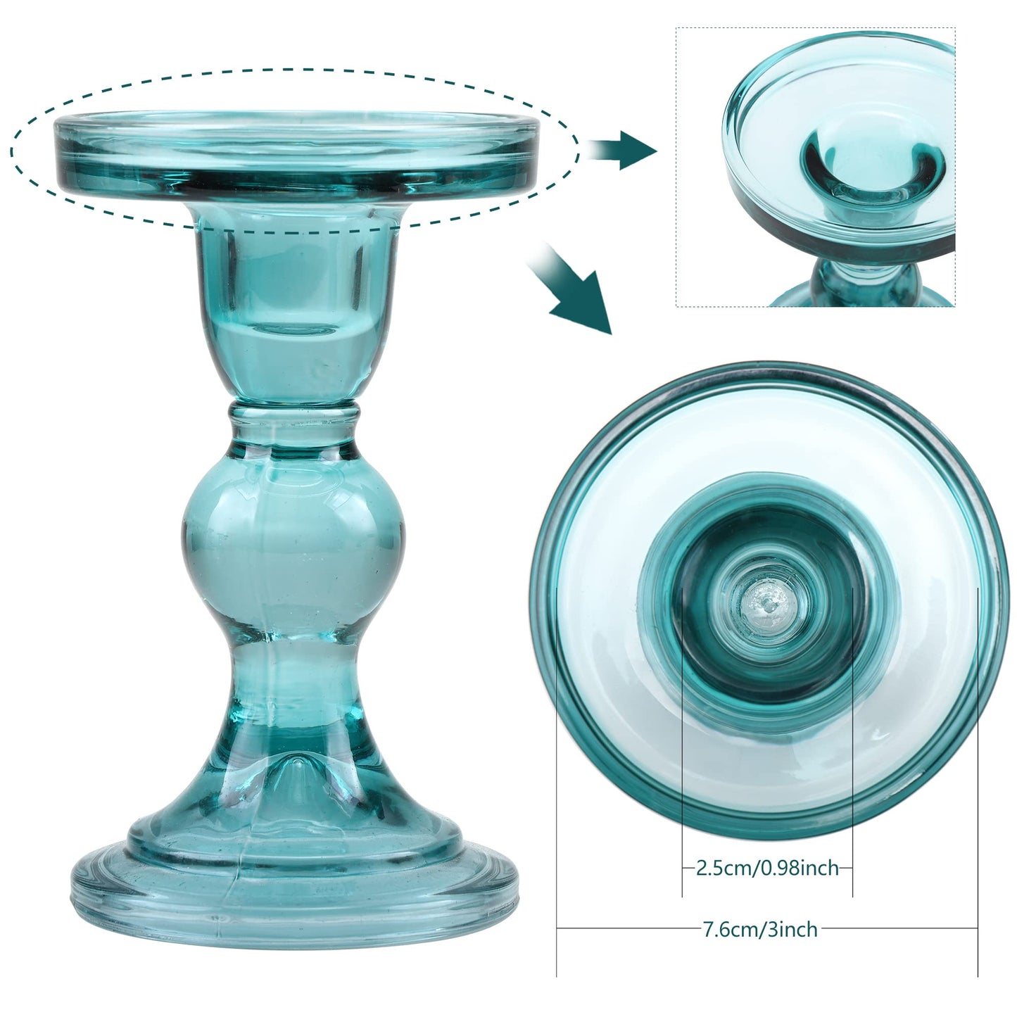 GMWD 3 Pcs Glass Candle Holder Set Clear, Green Candlesticks Holders Pillar Taper Candles Tealight Stand for Wedding Centerpieces Home Decorations Dining Table