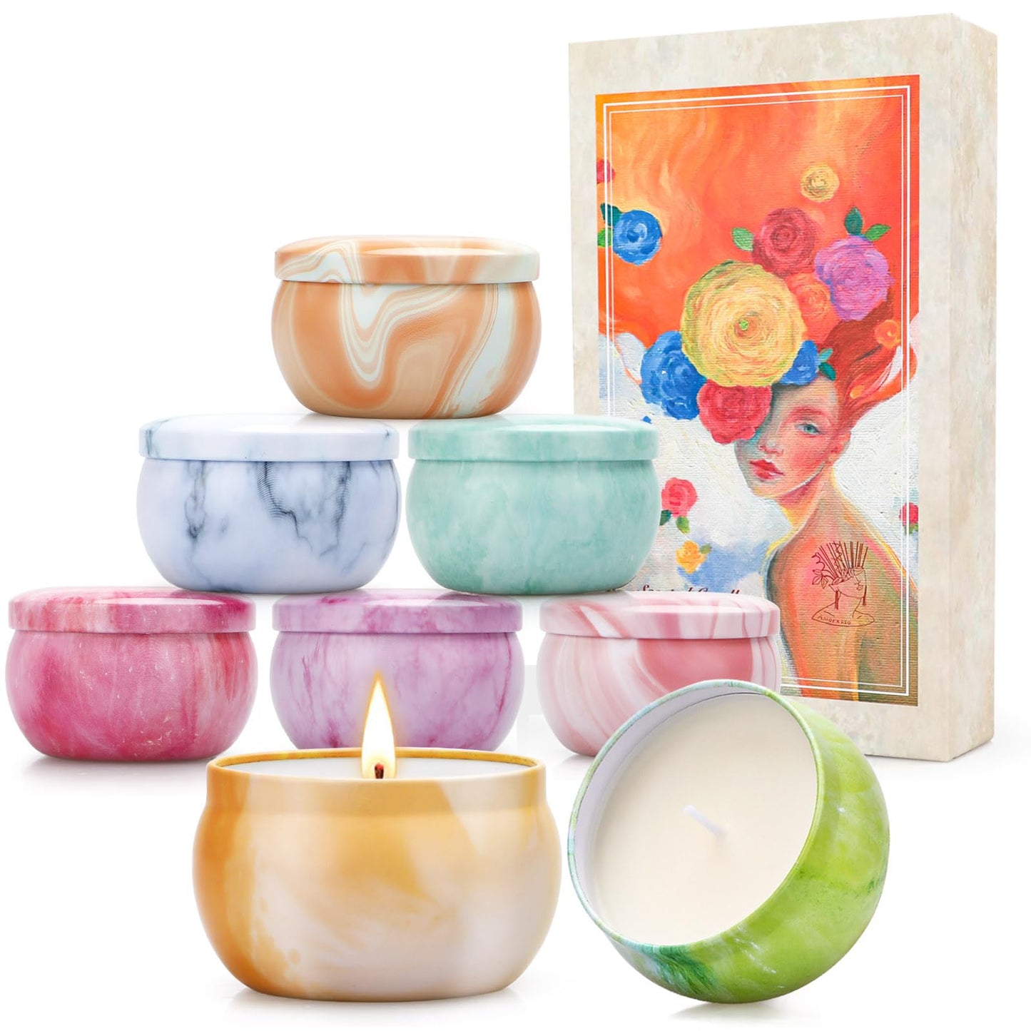Scented Candles Gift Set for Women, 8 Pack Fruity Floral Soy Wax Aromatherapy Candles, Travel Tin Candles in Artist Gift Box, Birthday Gifts for Mom, Wife, Sister, Friend, Mother's Day, Christmas