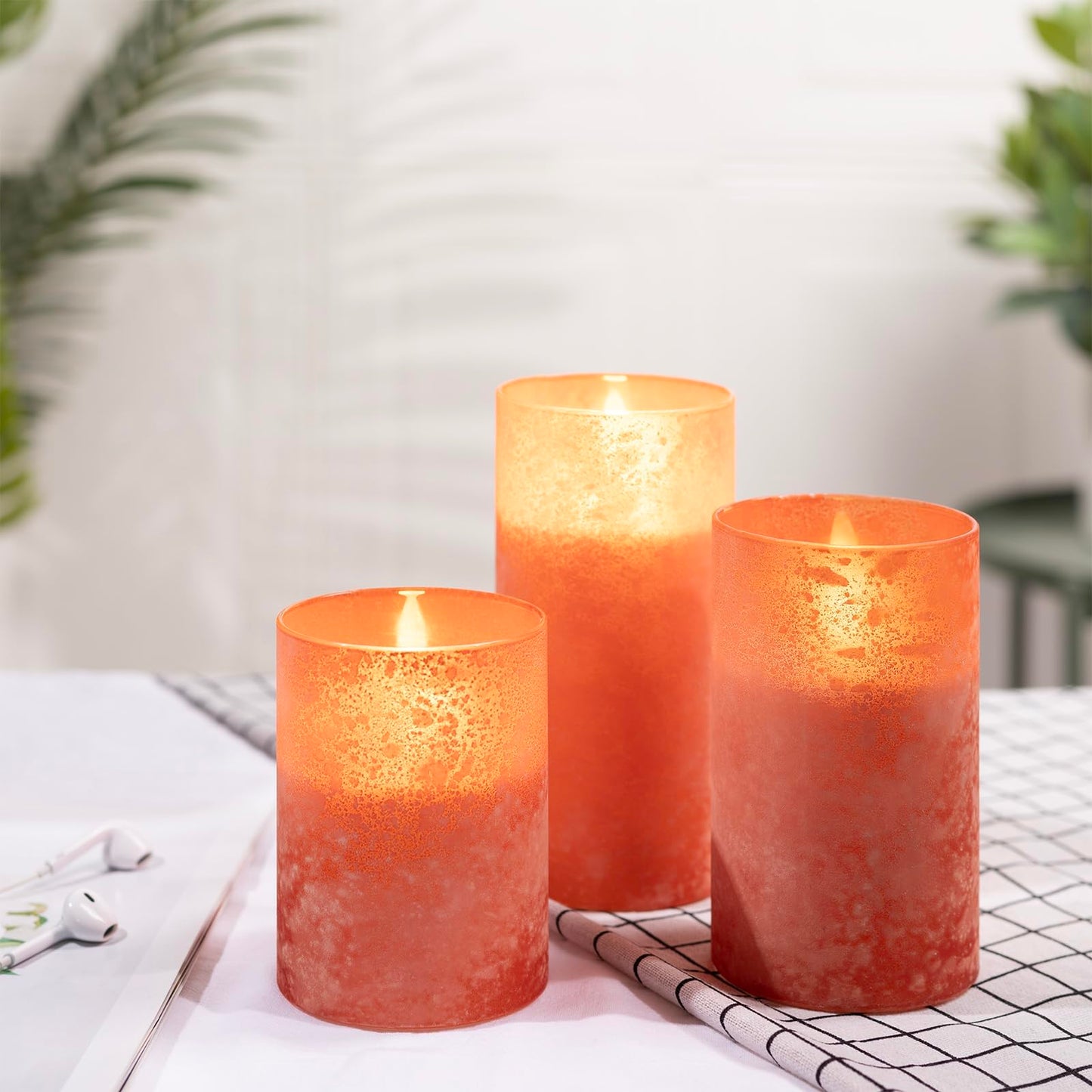 Mingfuxin Flameless Candles with Remote, Orange Candles Battery Operated with Timer, LED Candle for Mantel Bedroom Coffee Table Halloween Decorations