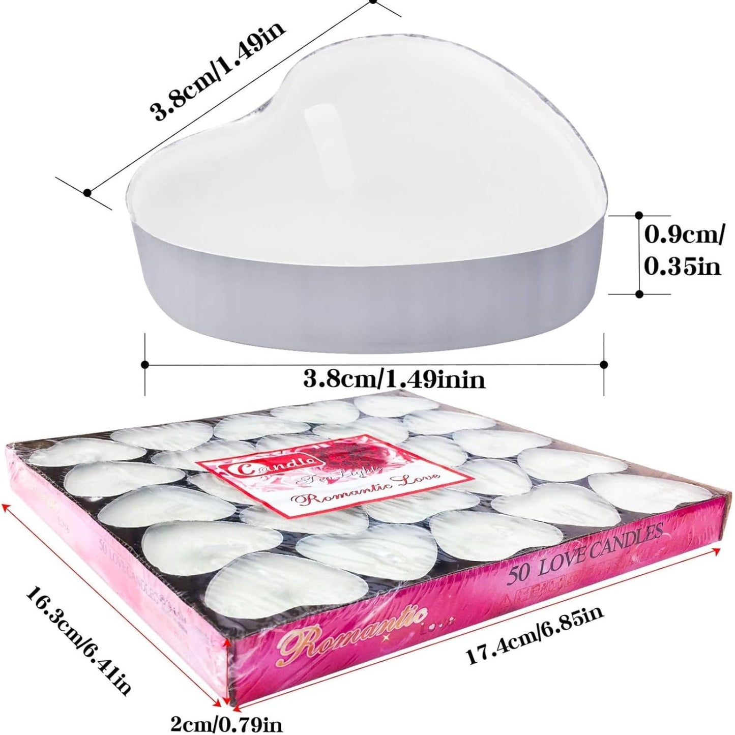 IJRPLM 50 Pack Heart Shaped Tealight Candles, Romantic Love Unscented Tea Lights Candles, Dripless & Long Lasting Smokeless, Mini Tealight Candle for Wedding Party Home Decor, White