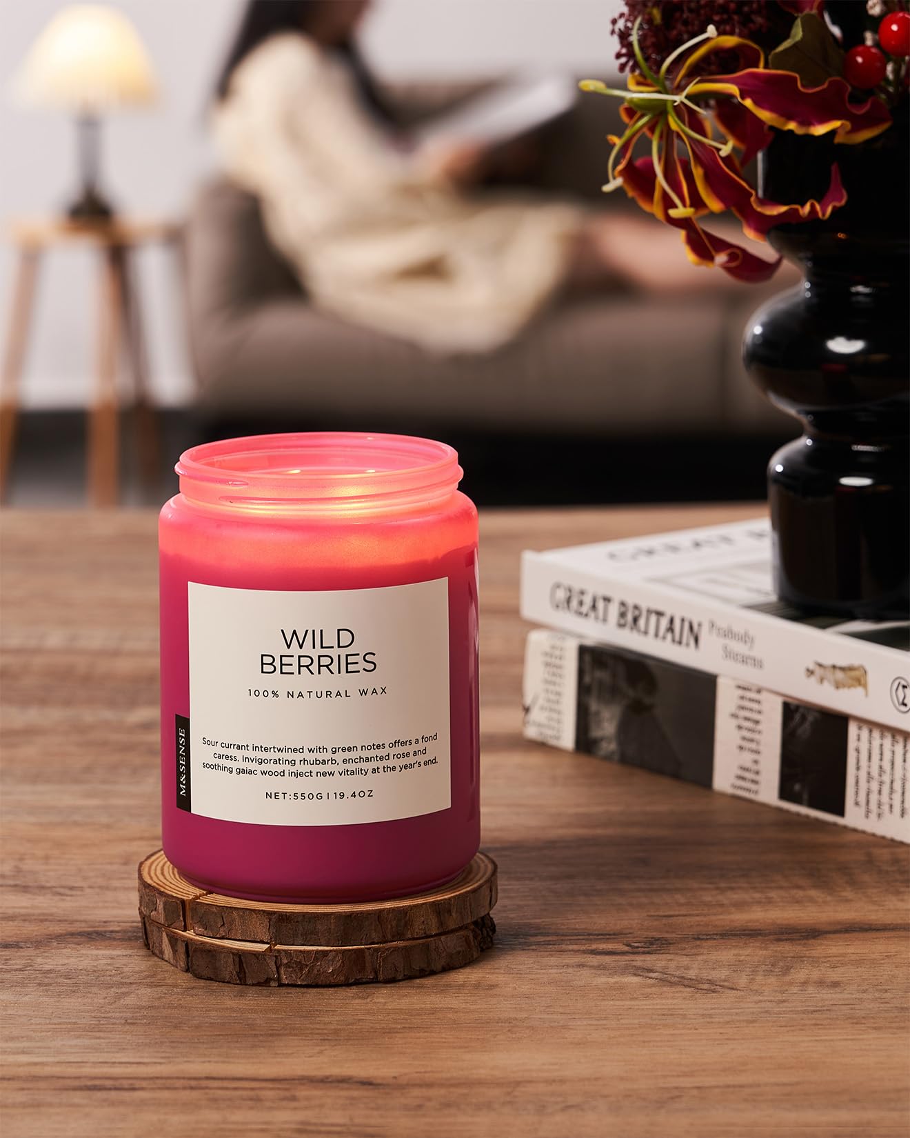 M&SENSE Wild Berries Scented Pink Candles for Home,110 Hour Long Lasting Large Soy NaturalCandles 19.4oz for Mother's Day Holiday Birthday Gifts Home Decor