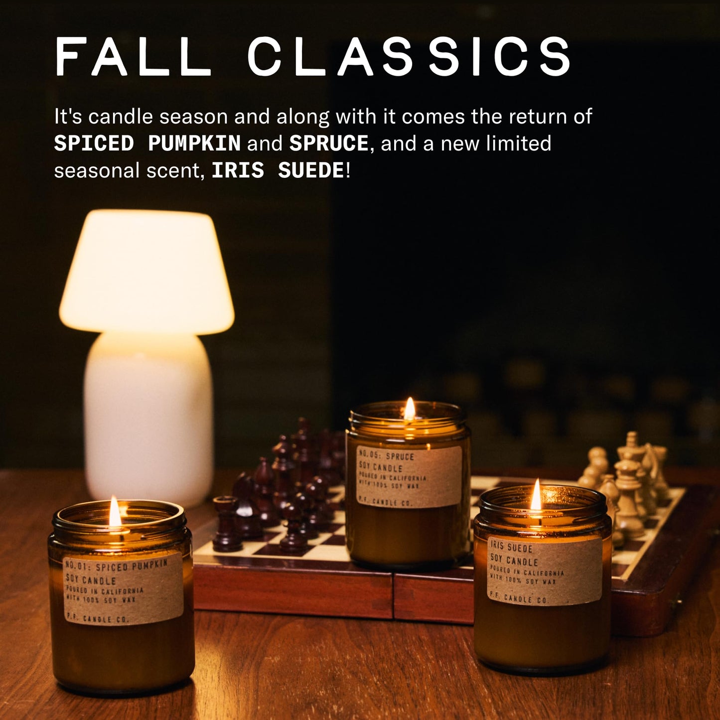 P.F. Candle Co. Seasonal Fall Autumn Scented Soy Wax Candle - (7.2 oz) 40-50 Hour Burn Time, Amber Glass Jar, Made in The U.S.A. (Spruce)