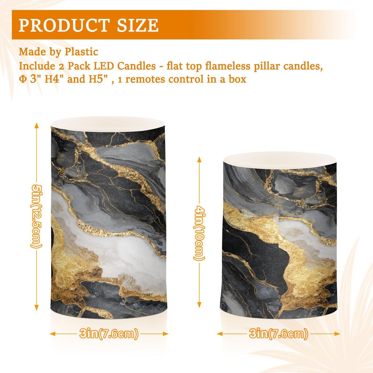 Flameless Candles Battery Operated Black Gold Marble Flickering LED Pillar Candles With Remote Control And Timer Mosaic with Golden Veins Warm Light Candles For Wedding Festival Home Halloween Christ