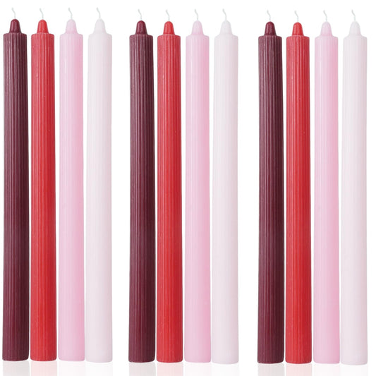 Red Tapered Candlesticks Tall Dripless Taper Candles Smokeless Unscented Long Burning-Hand Poured,Colored for Home Decor Wedding, Dinner-10.6inch,Set of 12