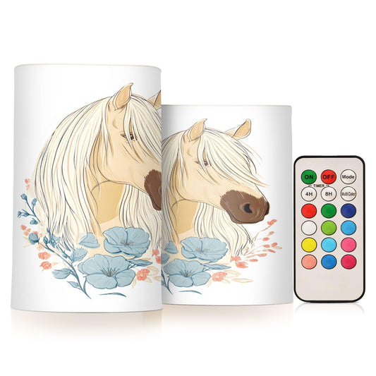 ALAZA Flameless Candles with Remote Timer,White Horse Battery Operated Candles Set of 2 LED Tea Lights Flickering Pillar Votive Candles for Indoor Outdoor Decor