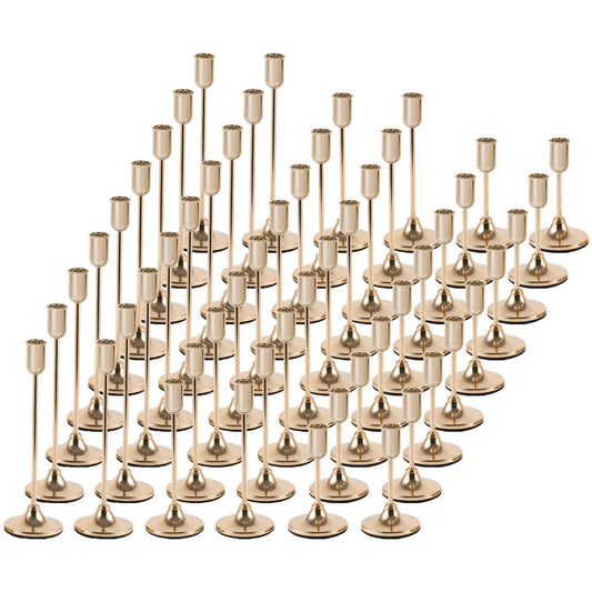 54 Pcs Gold Candlestick Holders Set - Vintage Brass Taper Candle Holder for Pillar Candles - Modern Decorative Centerpiece for Wedding Fireplace Mantel Decor - Cozy Atmosphere Housewarming Gift