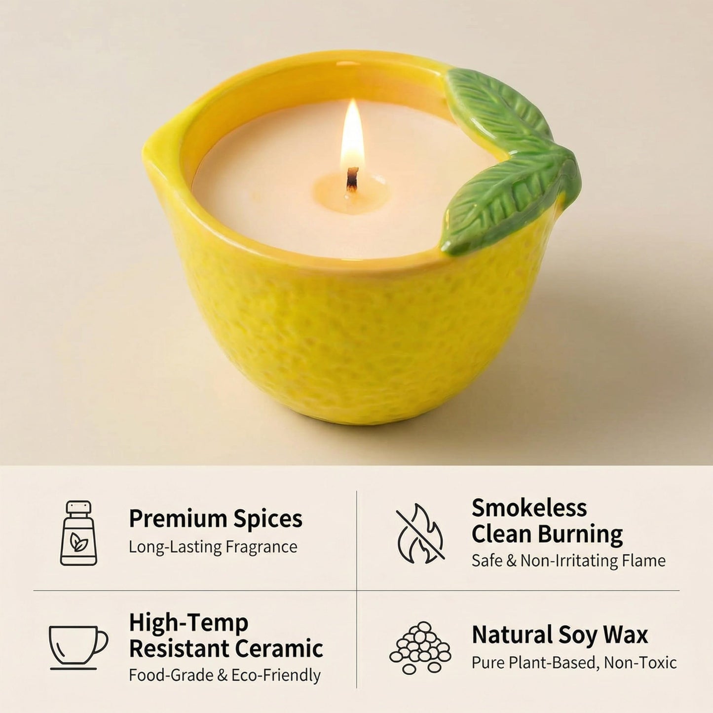 GroseMell Lemon Scented Candle – 4.23 oz (120g) Natural Soy Wax, 30-Hour Clean Burn, Lemon-Shaped Ceramic Jar, Home Fragrance & Thoughtful Gift for Home (Yellow)