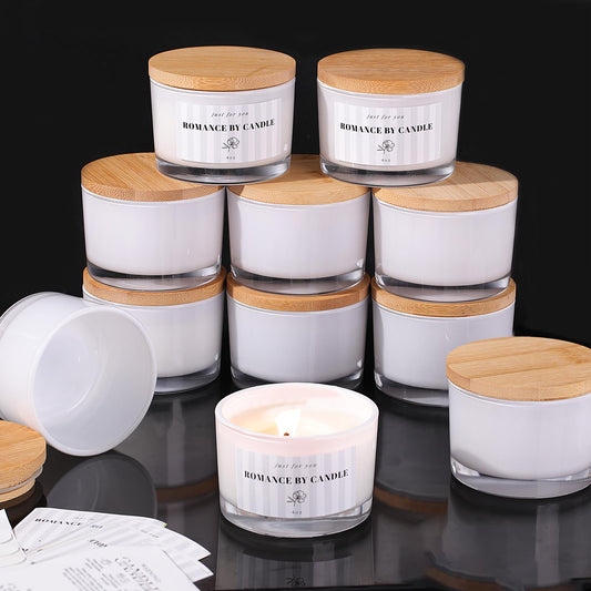 12 PCS White Candle Jars for Making Candles, 4 OZ Glass Jars with Bamboo Lids and Sticky Warning Labels, Candle Containers for DIY Gifts, Candle Making Supplies
