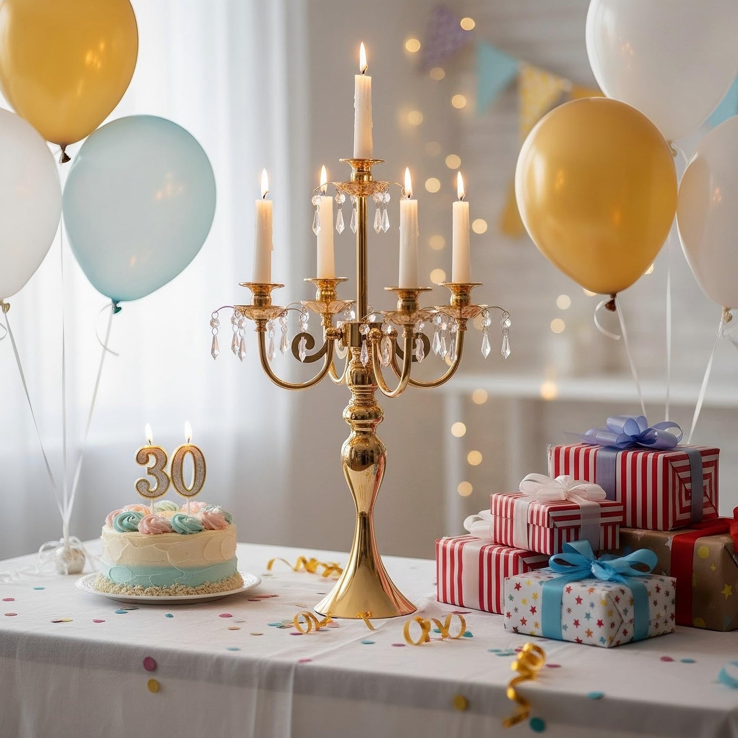 Candelabras Centerpieces for Tables, 20" Tall Candlestick Holder for Taper Candles, 5 Arm Crystal Candelabra Candle Holder for Wedding Centerpiece Decor Party Event Reception Decoration (Gold)