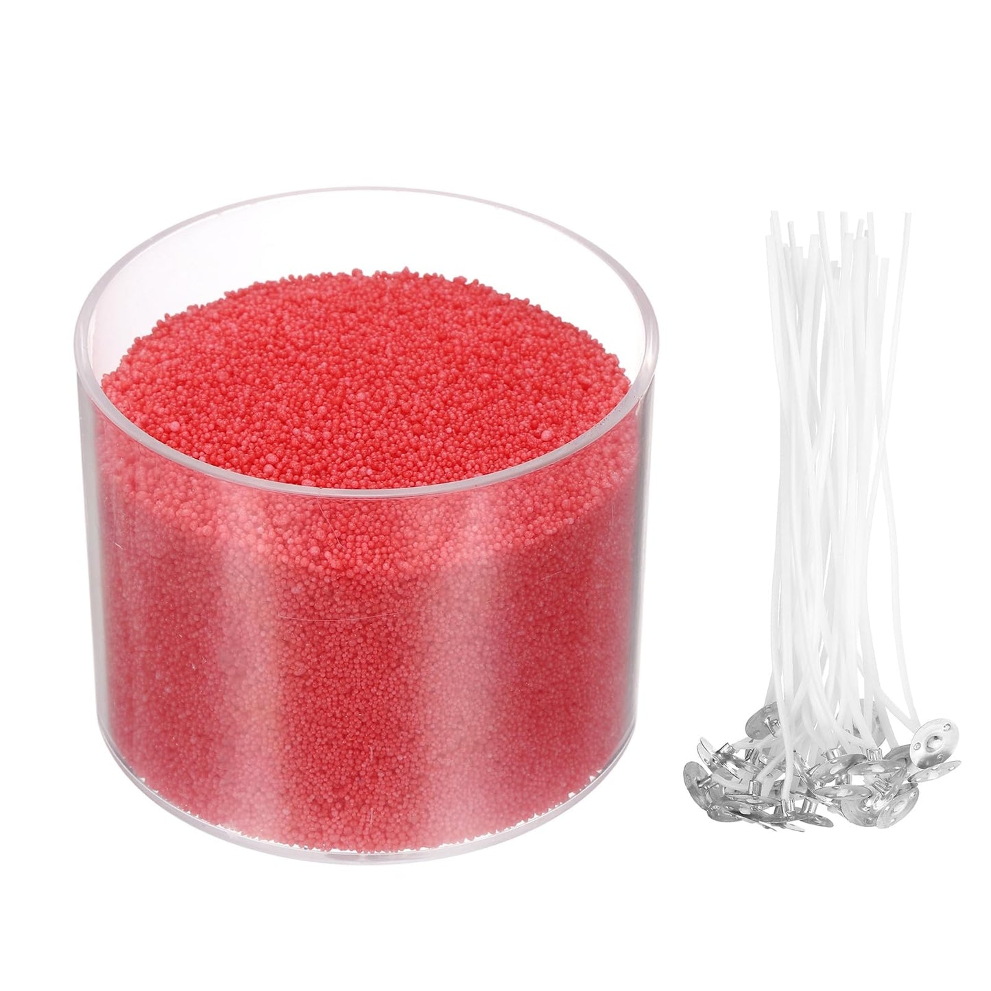 MECCANIXITY Pearled Sand Candles with 50 Pcs Wicks 21Oz / 600g Candle Beads Refillable Powder Sand Wax Making Kit for Thanksgiving Christmas Wedding Party DIY Home Crafts, Red