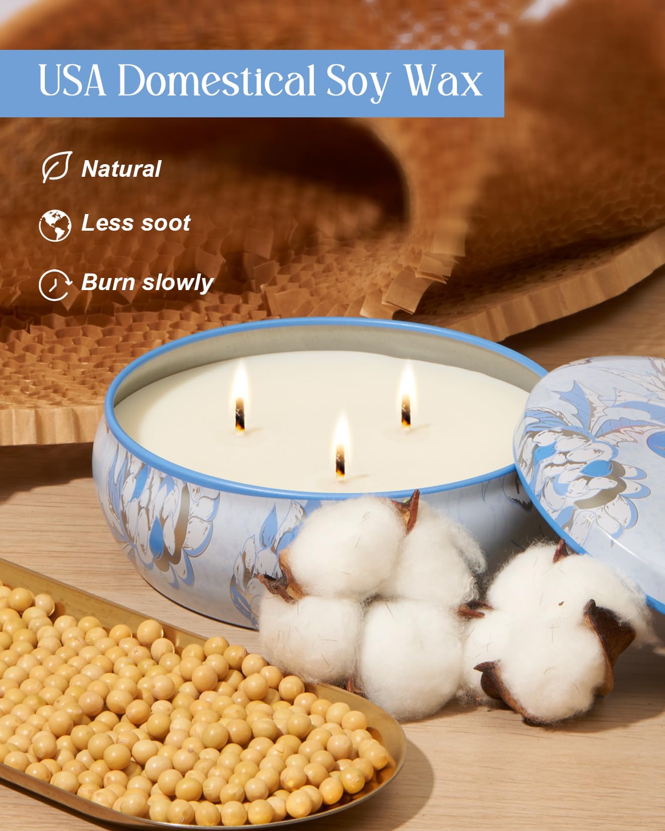 M&SENSE Soy Scented Candles for Home 12oz, 3 Wick Highly Scented 40 Hours Long Lasting, Midsummer Nights Scented Portable Tin Candles for Travel, Spa, Bath, Yoga
