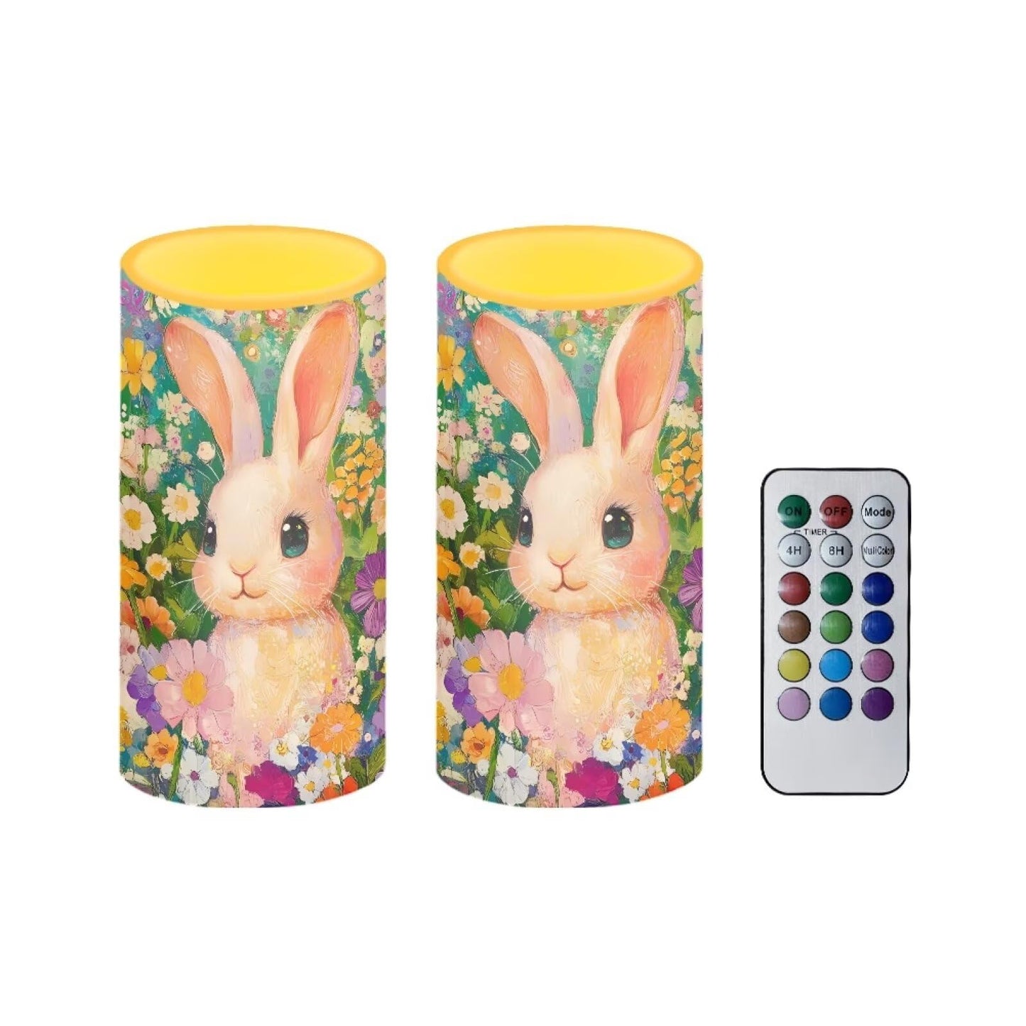 Luarisgur Flameless Candles LED Easter Rabbit Daisy Decorative Candles Battery Operated Ornage Flickering Candles with 18-Key Remote Timer Pillar for Home Living Room Party Table Decorations Green