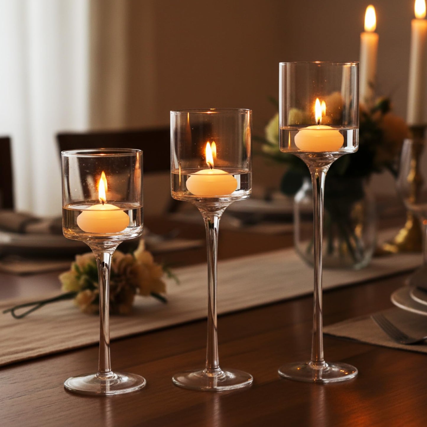 Maxcheck 6 Pcs Glass Candle Holder Tea Light Floating Candle Holders 7.87" 9" 10.2" Tall for Table Centerpiece Home Wedding Party Table Decor(Clear)
