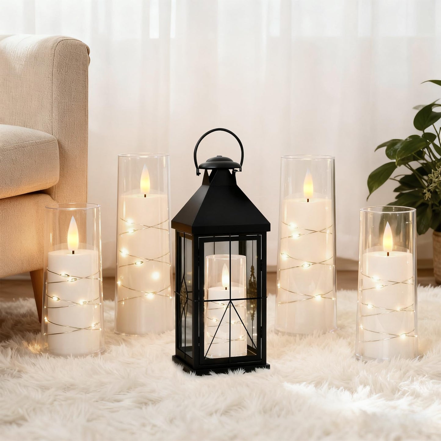 Raycare Flameless Candle with Remote Timer – 9 Flickering Acrylic Battery Operated LED Pillar Candles with Embedded Star String for Christmas, Wedding, Home Table Decor, and as a Gift (White)