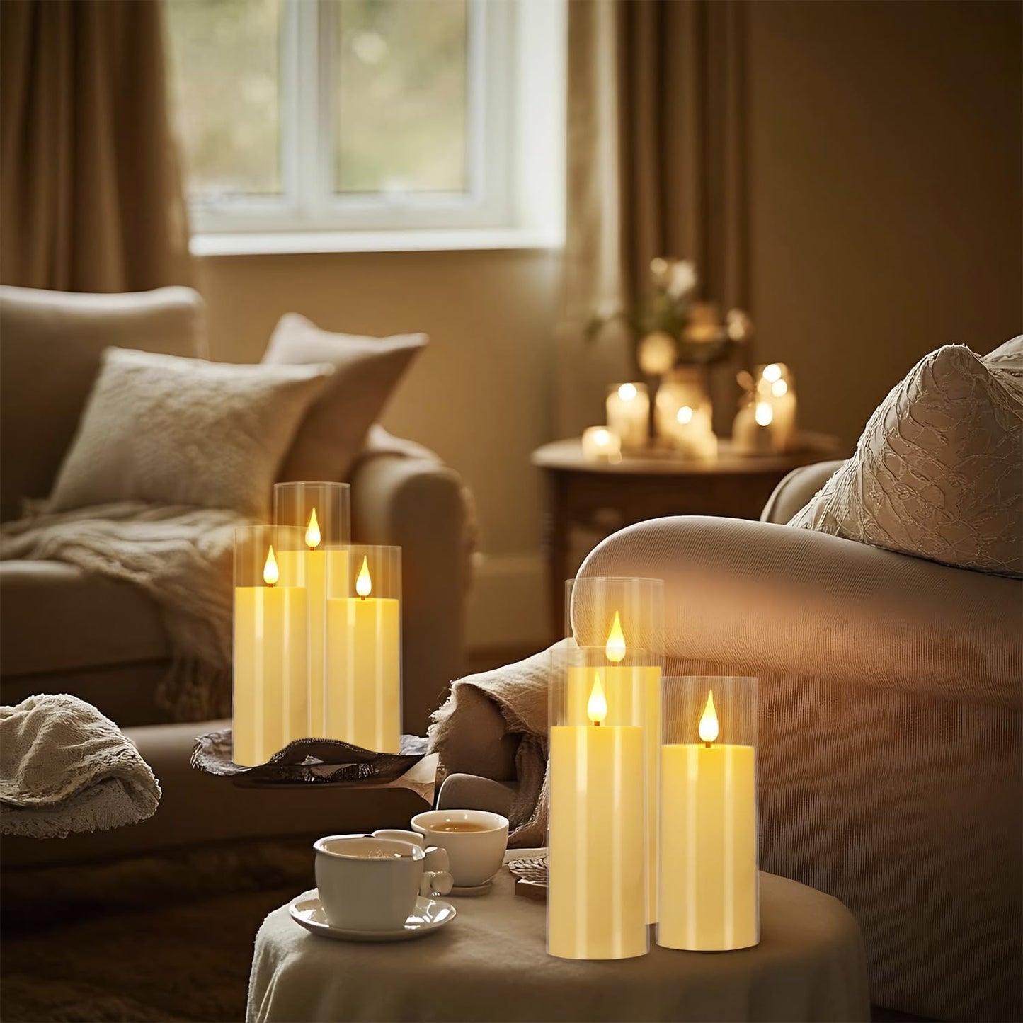 Wfmolcand 24-Pack Acrylic LED Flameless Pillar Candles with Remote & Timer, Battery Powered - Perfect for Indoor/Outdoor Decor,Wedding,BBQ and Gift - Easily Create a Magical Atmosphere.(Ivory)