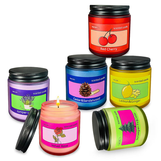 6 Pack Candles for Home Scented, Colored Frosted Jar Aromatherapy Candle Gifts for Women, Natural Soy Wax Candle Set, Scented Candles Set for Birthday Valentine Mother's Christmas Day Present