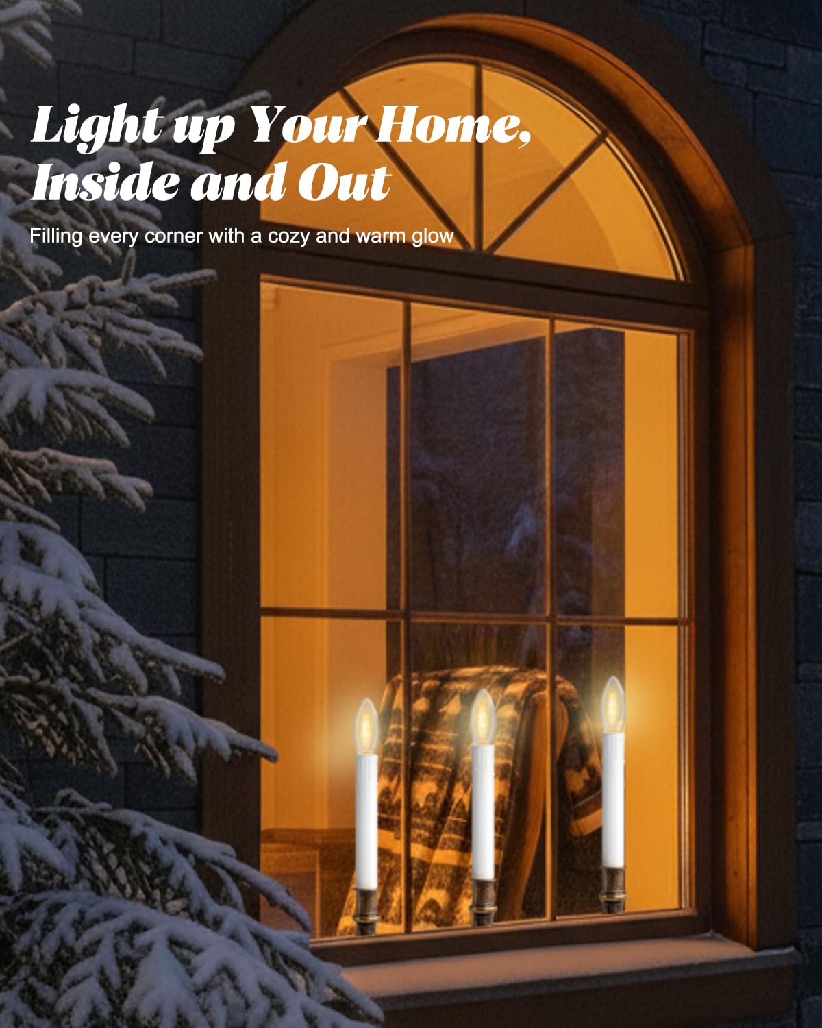 SUNSGNE Battery Operated Window Candles, Flameless Window Candles with Auto Timer for Holiday Home Table Christmas Decor, C26 LED Ultra-Bright Bulbs, 4 Pack, Antique Bronze Base