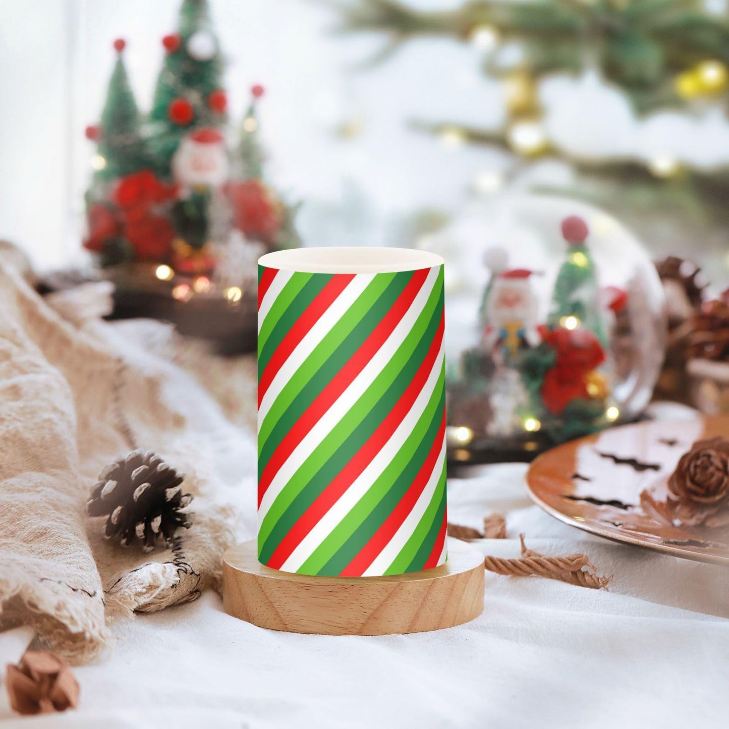 Flameless Candles Battery Operated Christmas Candy Cane Flickering Led Pillar Candles With Remote Control Red White Green Stripes Colour Changing Warm Light Candles For Halloween Christmas Wedding