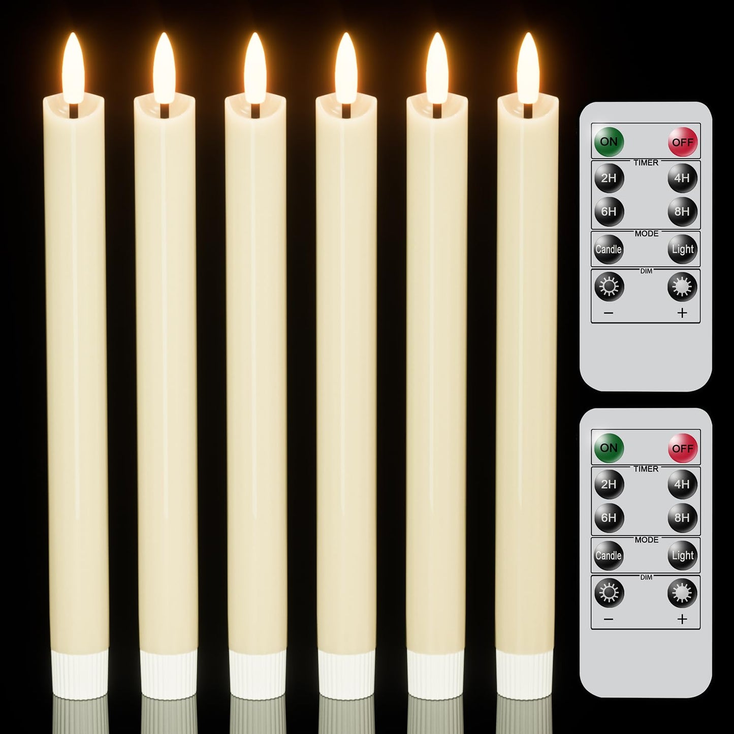 Wondise Flameless Taper Candles with Remote Timer, Real Waxy Battery Operated Flickering Candlesticks, 3D Wick LED Candles 9.6inch for Halloween Christmas Holiday Wedding Decoration (Ivory