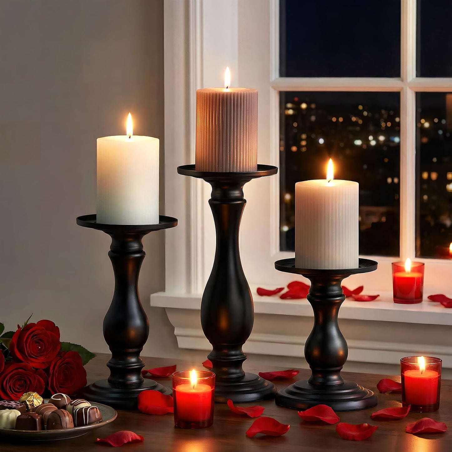 Matte Black Pillar Candle Holders Set of 3-10", 8", 6”H Candlestick Candle Holder Stand, Mother's Day Home Decor Gift for Fireplace/Table Centerpiece/Rustic/Farmhouse