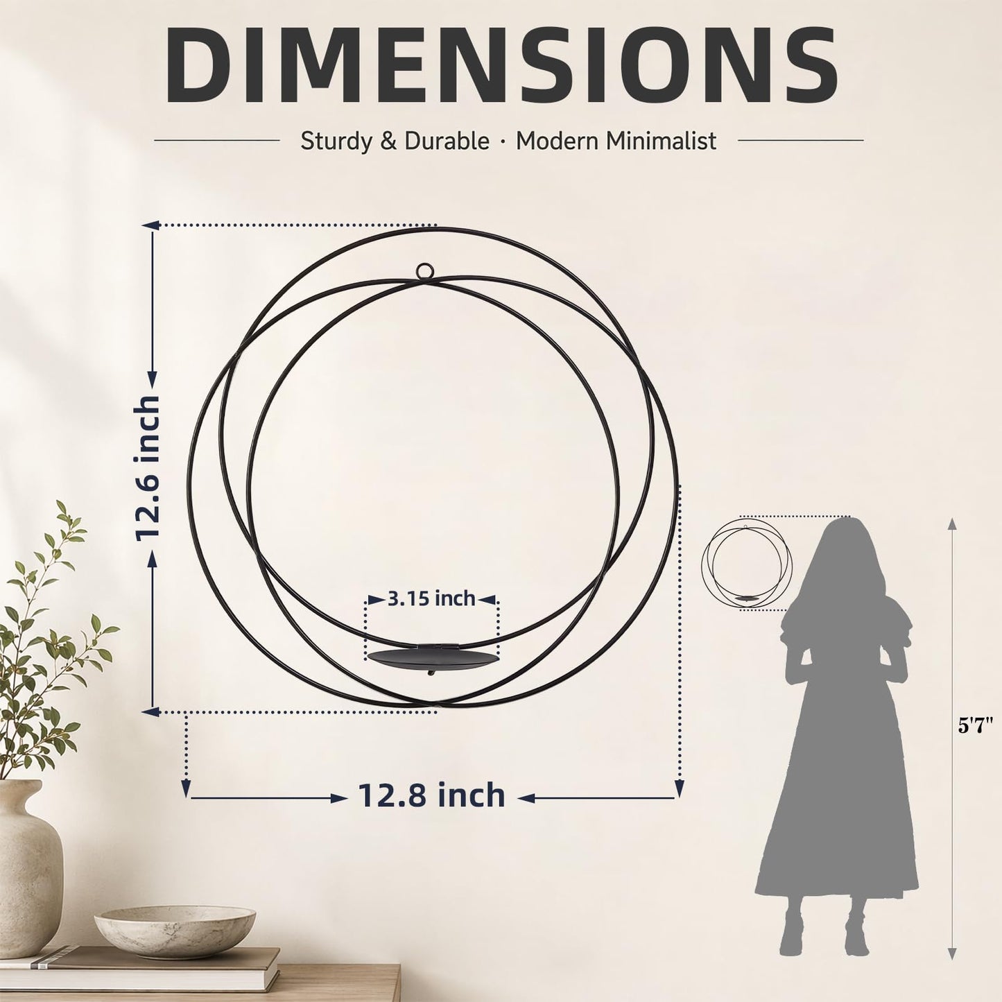 ZEXUIRU 2 Set Metal Wall Candle Sconce for Living Room Bedroom Dining Room Bathroom Decorative Iron Candle Holders Farmhouse Wall-Mounted Metal Sconces Holder - Black 12.8in