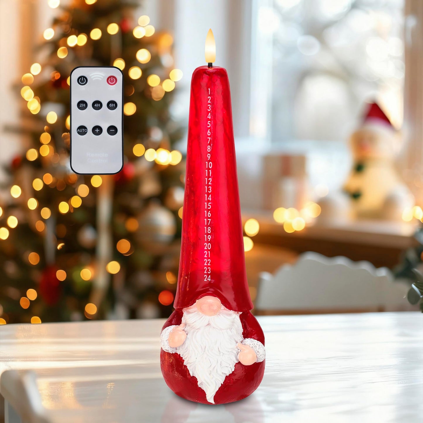 AFINETH Christmas Flameless Candles with Remote, Xmas Countdown Candle, Santa Claus Countdown to Christmas Battery Operated Candles, Red Flameless Advent Candles for Mantel Decor