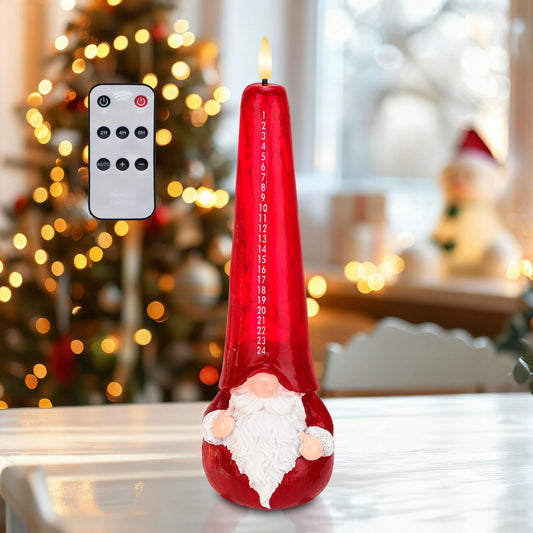 AFINETH Christmas Flameless Candles with Remote, Xmas Countdown Candle, Santa Claus Countdown to Christmas Battery Operated Candles, Red Flameless Advent Candles for Mantel Decor