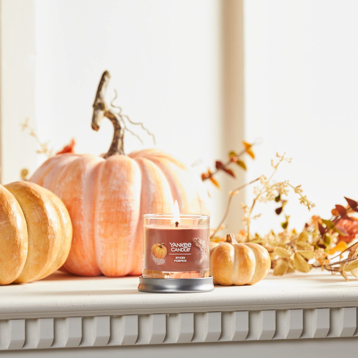 Yankee Candle Spiced Pumpkin Scented, Signature 4.3oz Small Tumbler Single Wick Candle, Over 20 Hours of Burn Time (Pack of 2)