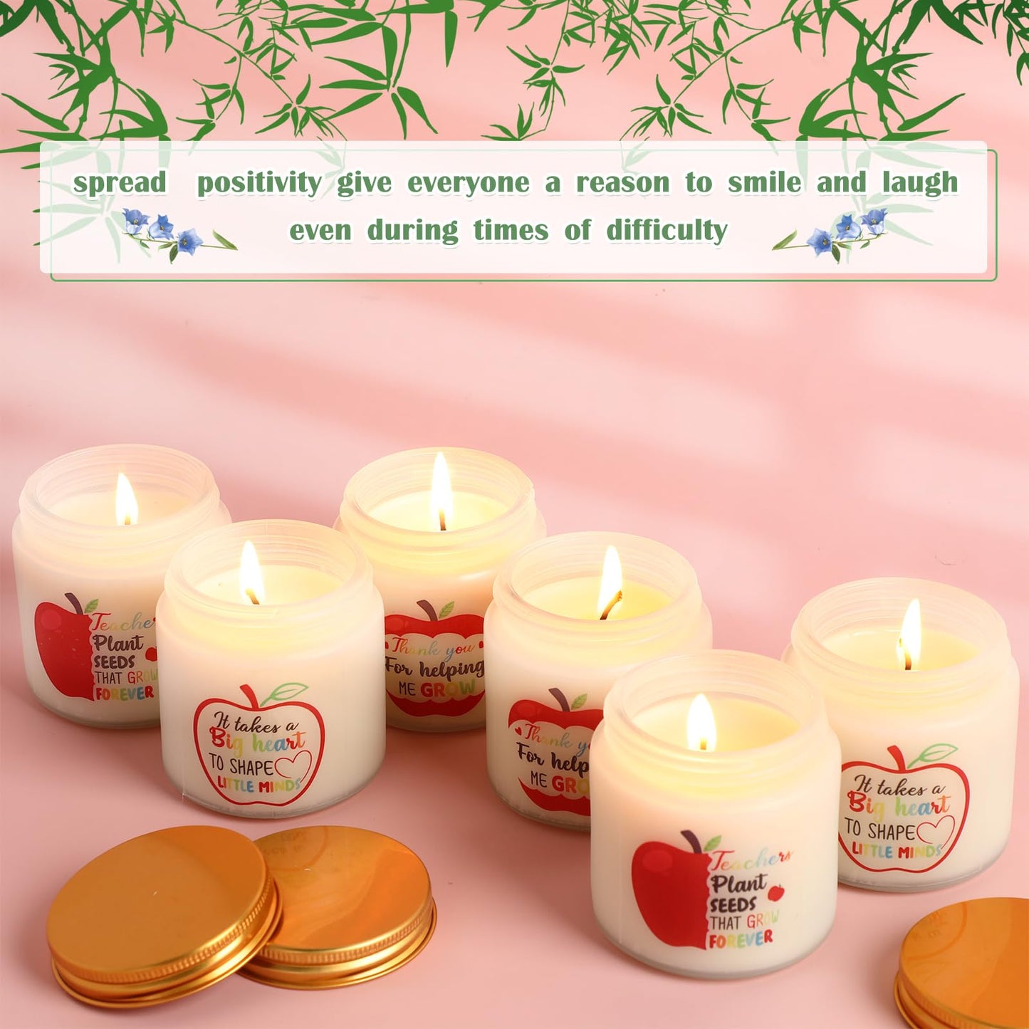 Heigble 6 Pcs Teacher Appreciation Gift Candles, 3.5 oz Palm Wax Scented Jar Candles Thank You Teacher Graduation Gifts for Retirement End of The Year Graduation Gift, 6 Scents