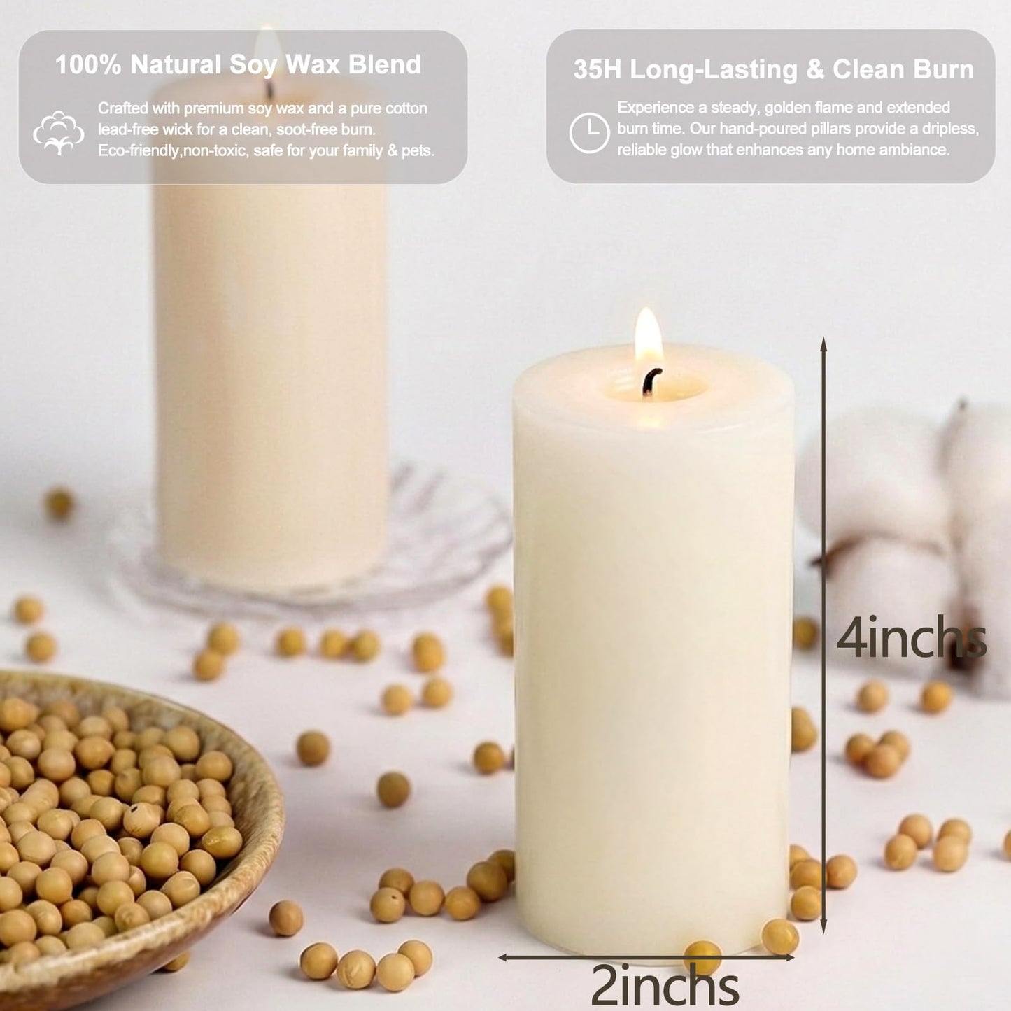 Uniteland Patchouli Frankincense Scented Pillar Candles, Handmade Soy Pillar Candles for Home, 105 Hours Aromatherapy Candle Clean Burning for Bathroom Living Room