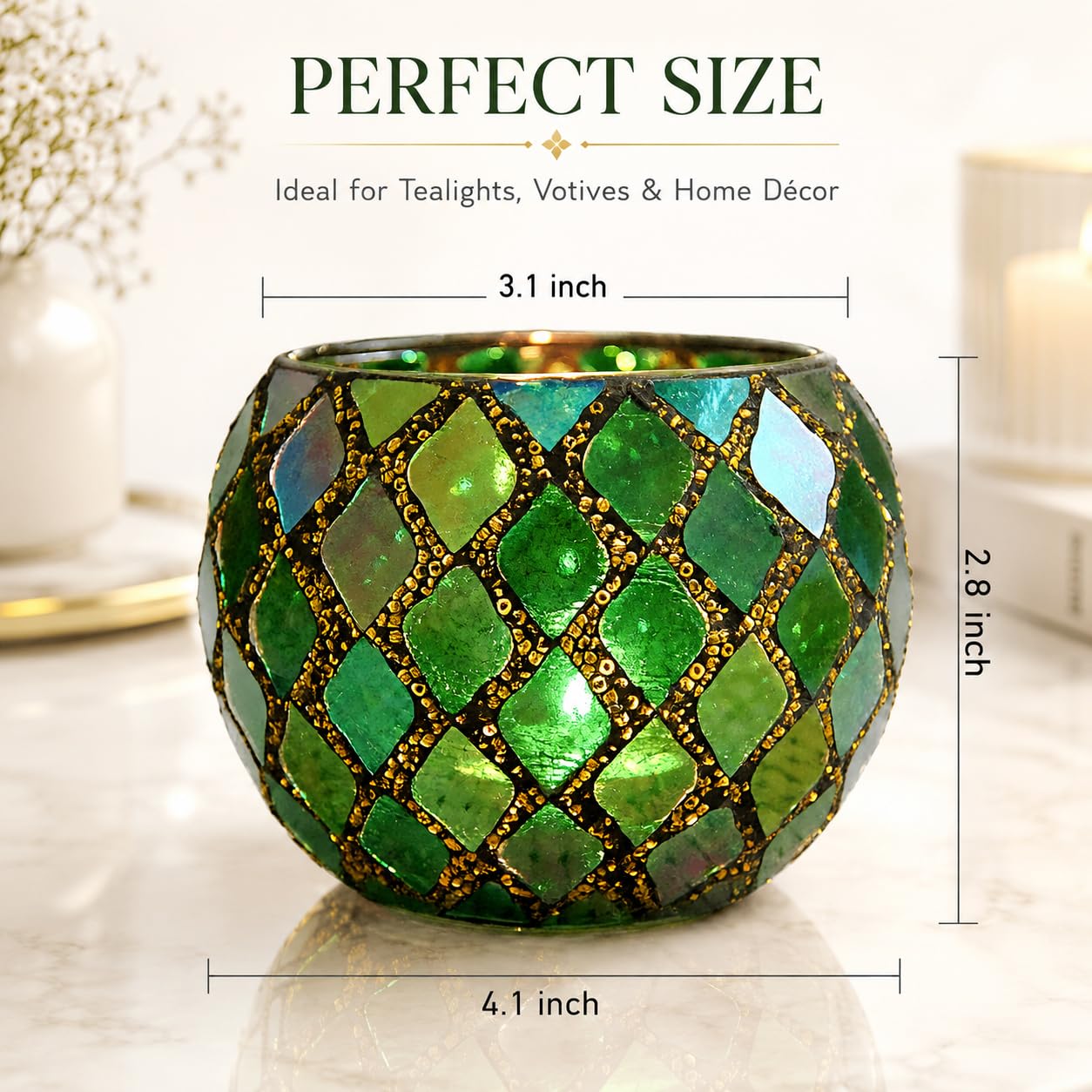 Votive Candle Holder Tea Lights - Glass Candle Holders, Mosaic Tealight Candle Holder, Candle Jar Cup for Wedding Centerpiece Party Table Decorations, Valentines Day Decor