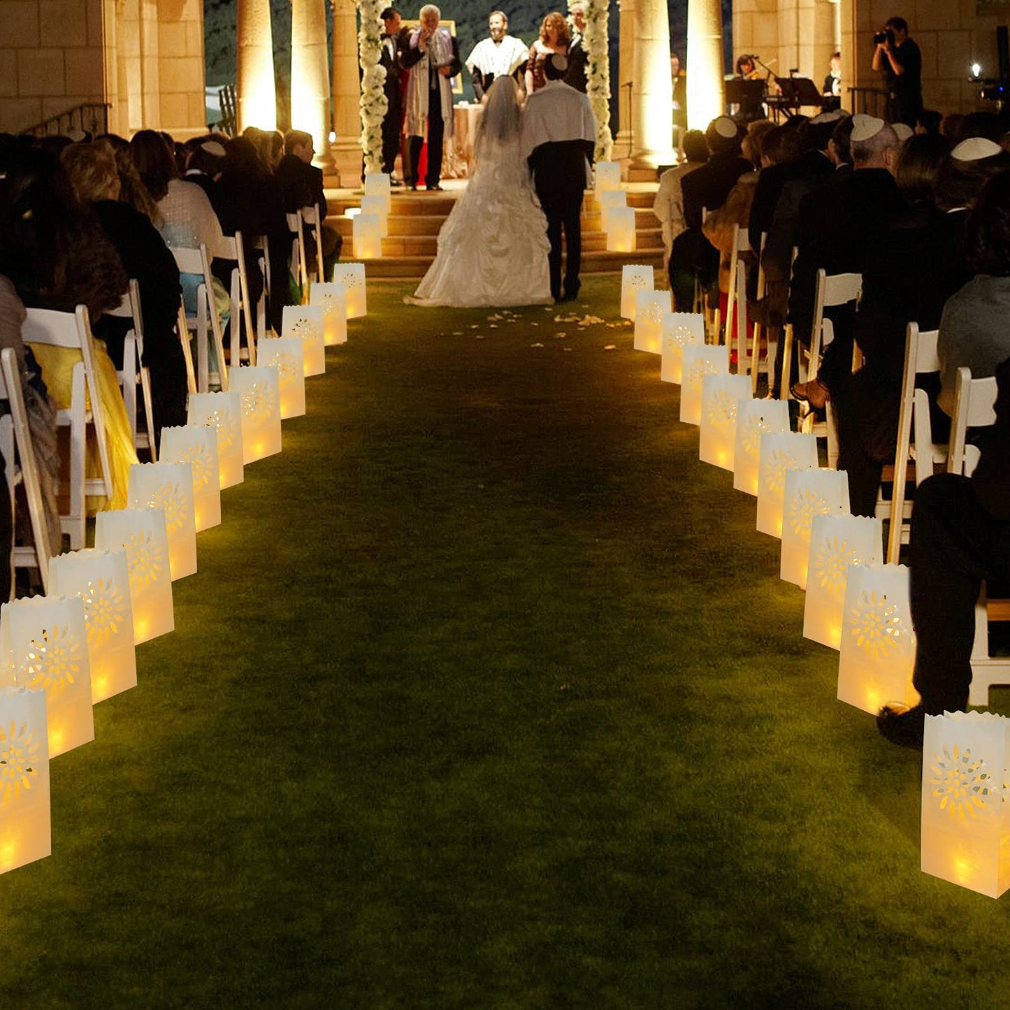 AceList 30PCS Luminary Bags with 30 PCS Flameless Candles Tea Lights for Wedding, Birthday, Party, Christmas Decorations(Sunflower)