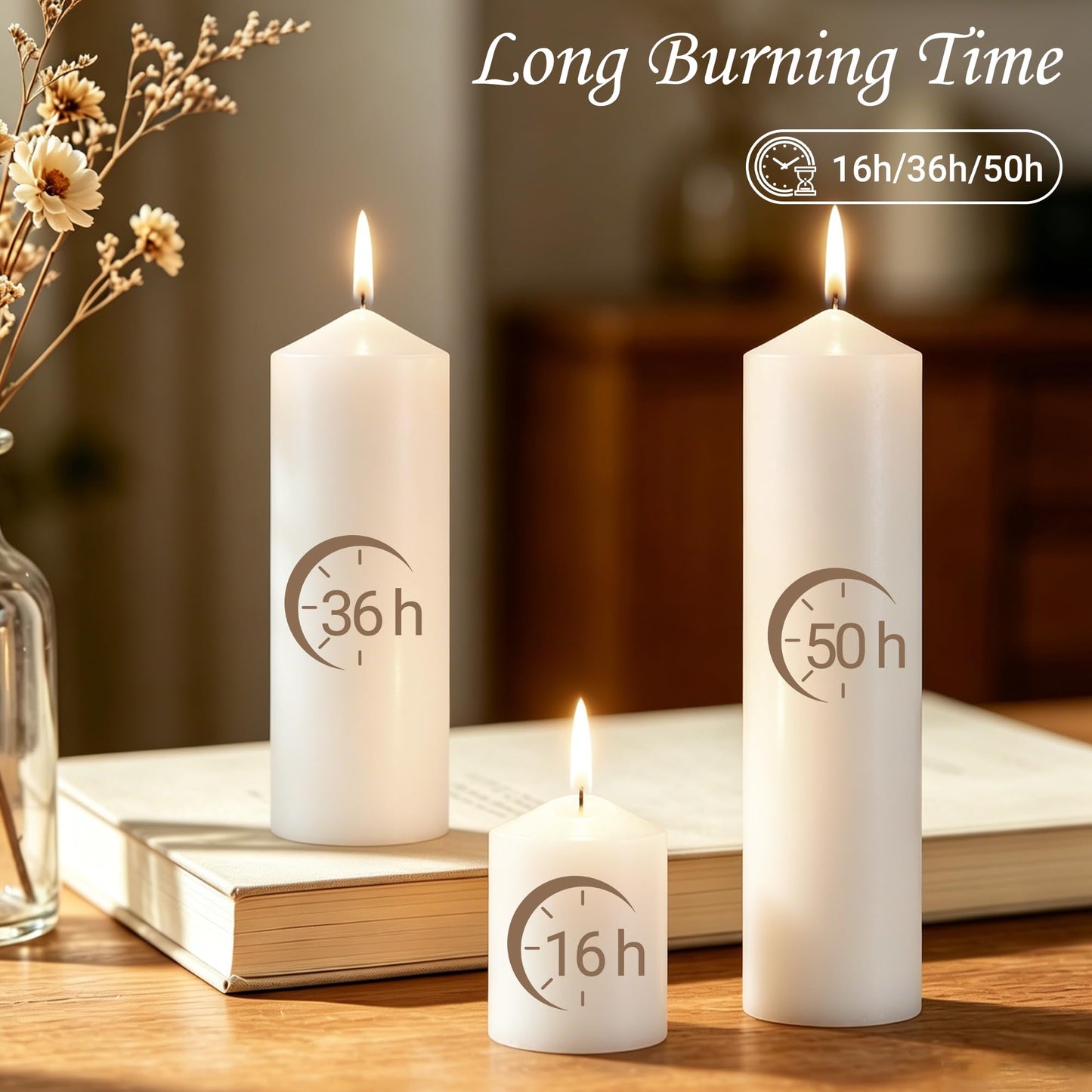 CCXTNQS 18 Pcs White Pillar Candles, 3 Size Set 2 x 3/6/8 Inch Unscented Dripless Smokeless Long Burning Candles for Wedding Decor, Candle Centerpieces for Tables, Home and Holiday Display Bulk