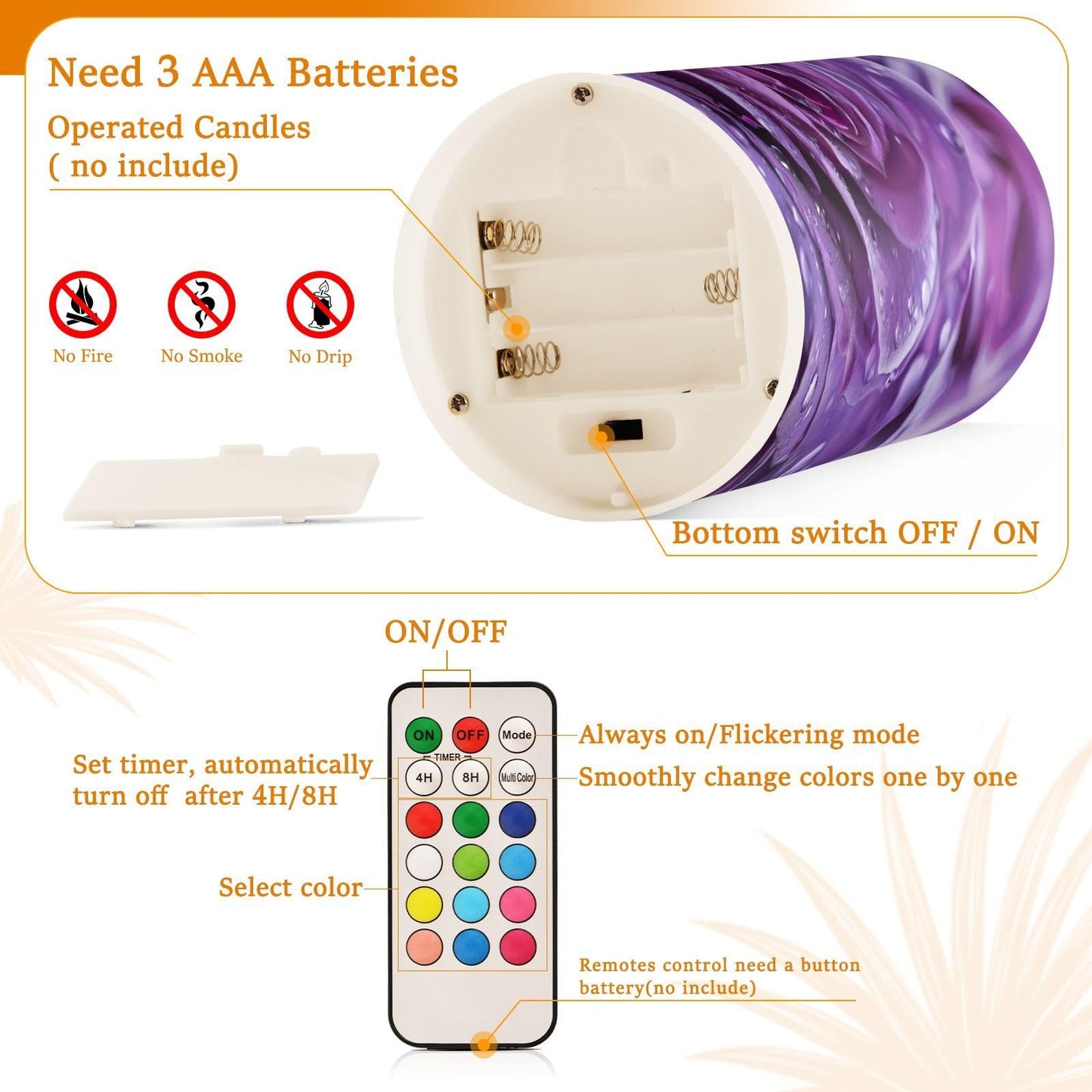 ALAZA Purple Rose Flameless Candles, LED Pillar Candles with Remote Timer, Battery Operated Candles Set of 2