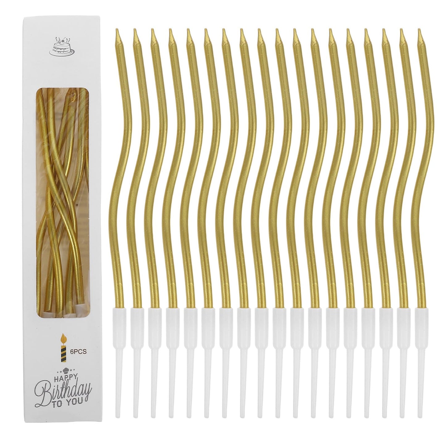 HOLIDYOYO 120pcs Birthday Cake Twisted Candles - Spiral Golden Tall Candles with Holders - Thin Curly Cake Topper for Wedding Party Festival Celebration Supplies