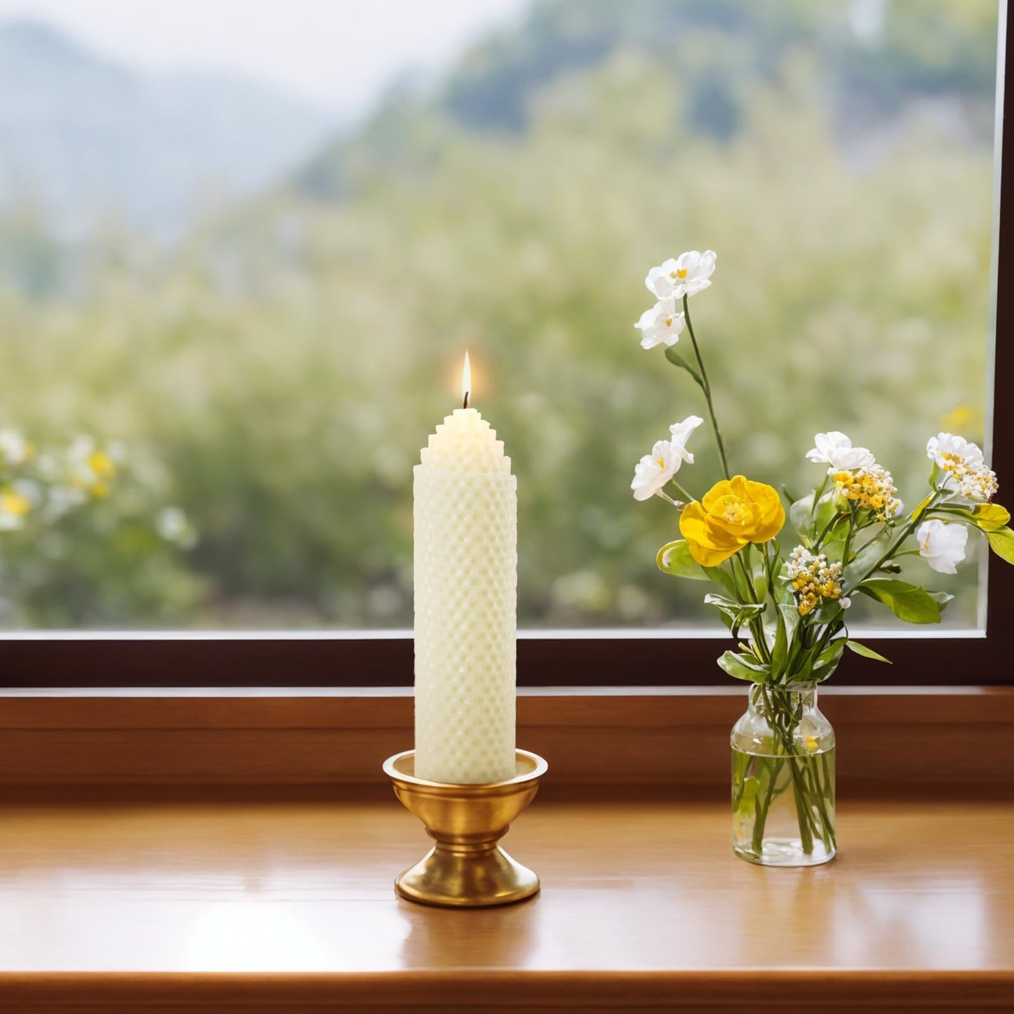 White Beeswax Pillar Candles Set of 6 - Handmade Pure Beeswax Rolled Candles for Gift & Home Decor (1.5×6 in)