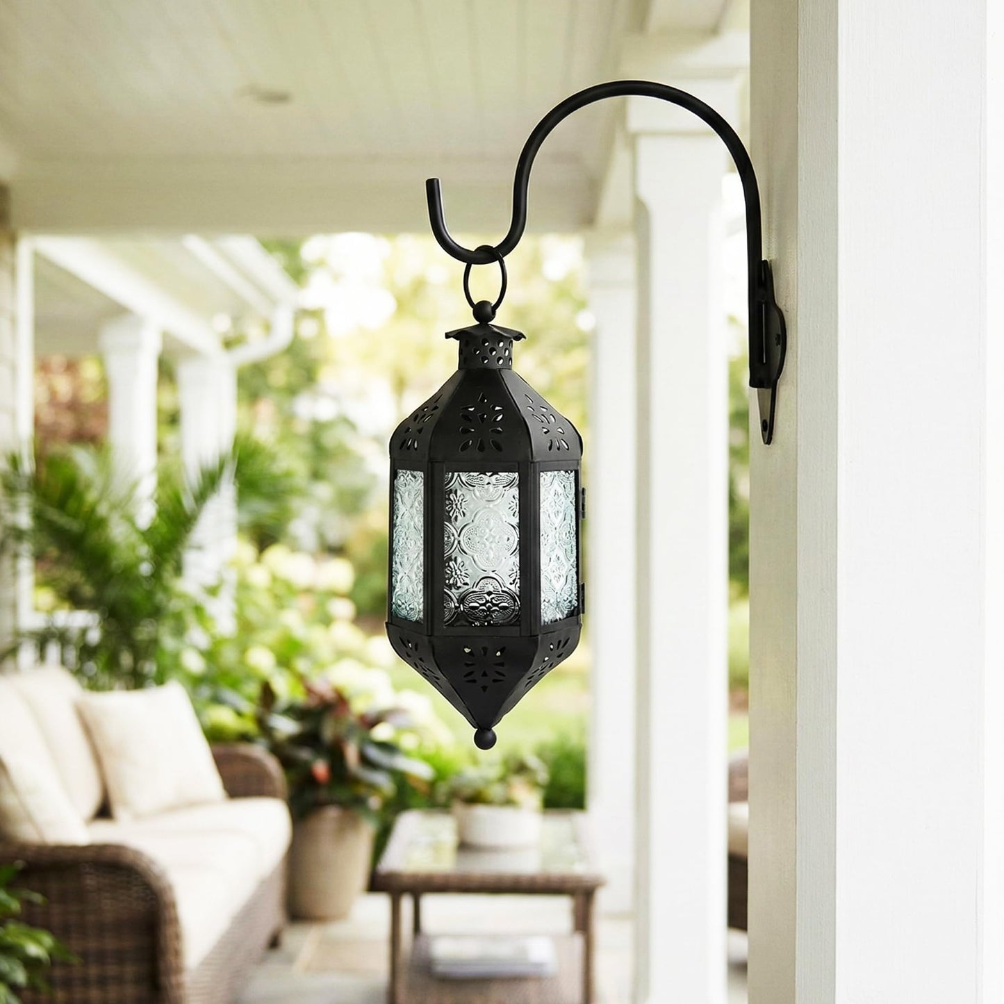 Vela Lanterns Hanging Moroccan Lamp - Exotic Decorative Patio & Porch Decor, Indoor Outdoor Tea Light Candle Lantern Holder with Chain (11" Medium, Clear Glass, 2-Pack)