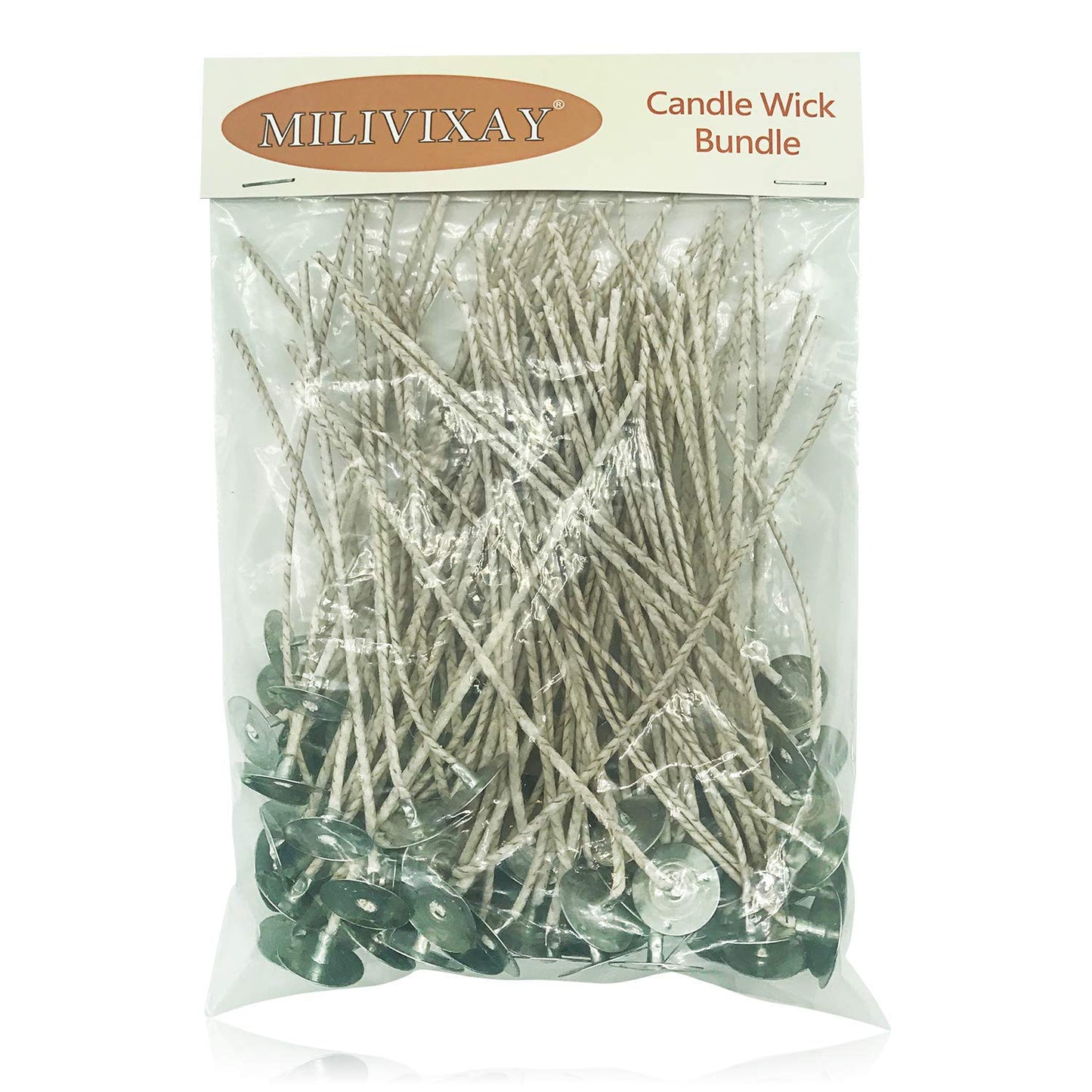 MILIVIXAY 100pcs 8inch Soy Candle Wicks for Candle Making - Coated with Natural Soy Wax, Low Smoke - Cotton Threads Woven with Paper -Thick Candle Wick with Base.