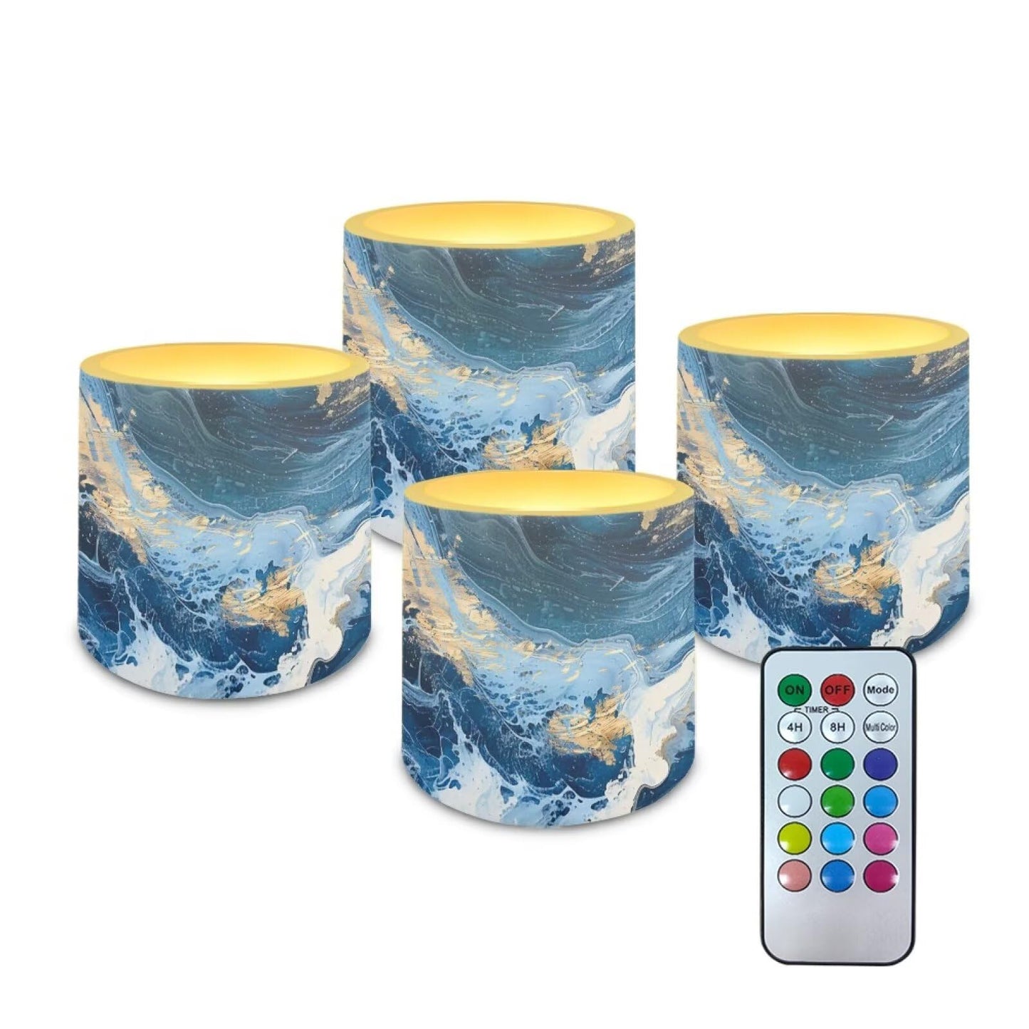 Cozeyat Ocean Marble LED Candles Set of 4 Battery Powered Flameless with Remote Timer Flickering Flame Waterproof for Home Patio Garden Decor
