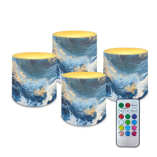 Cozeyat Ocean Marble LED Candles Set of 4 Battery Powered Flameless with Remote Timer Flickering Flame Waterproof for Home Patio Garden Decor