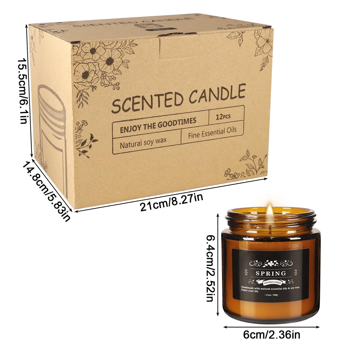 Scented Candle Set 12 Pack, Candle for Home Scented, Odor Eliminating, Stress Relief, Long Lasting Soy Wax Gift Set