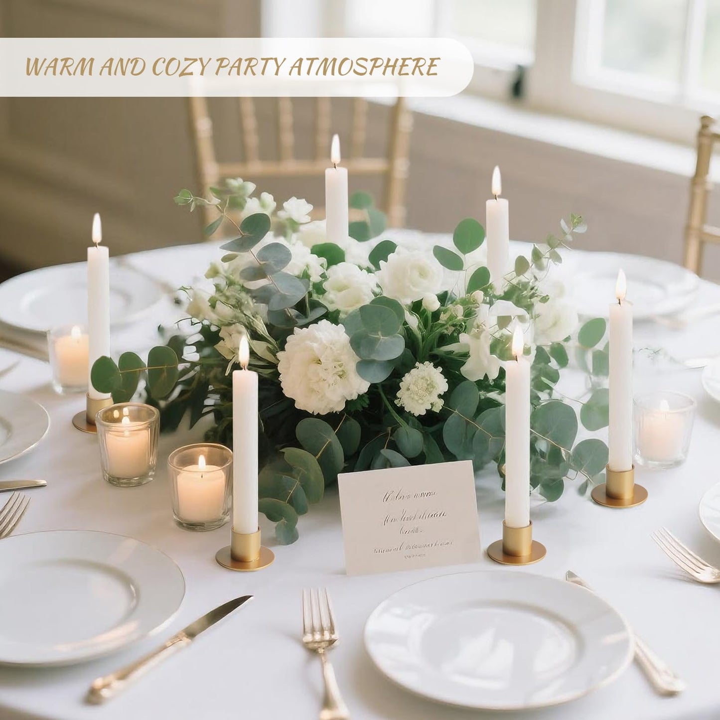 kehail Metal Taper Candle Holders Set - 2"×1" Elegant Candlestick Centerpieces for Table Decor, Wedding, Anniversary, Dinner Party (6, Gold)