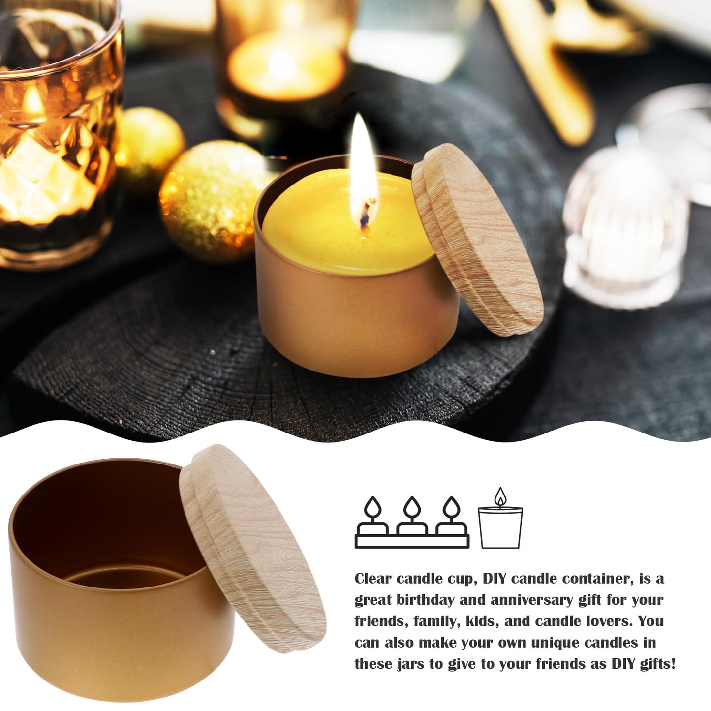 EXCEART Iron Candle Tins with Lids 3Pcs Reusable Candle Jars Tea Tin Cans Storage Bowls Black stick Holders Spa Holders Sconce Making Tinplates