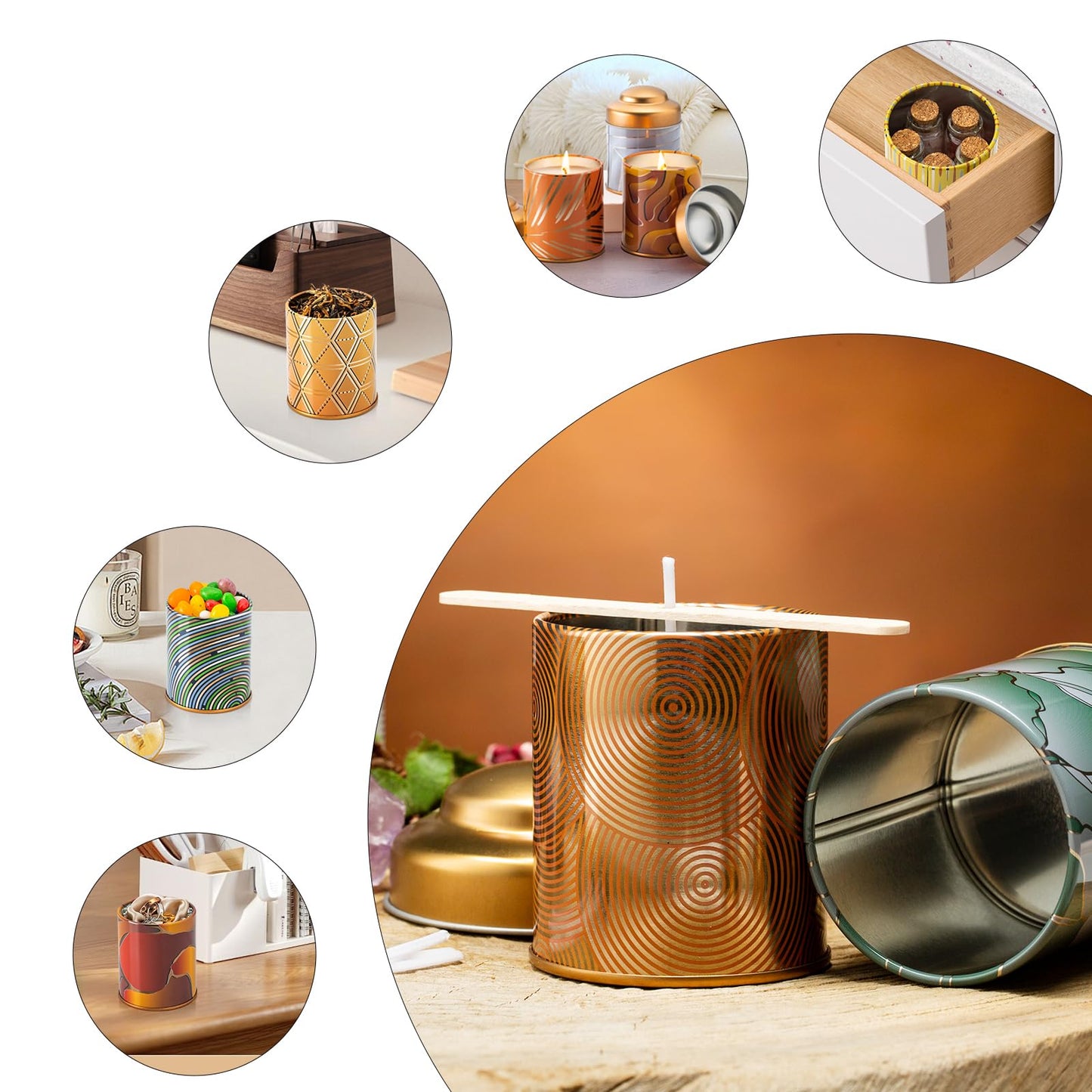 DingwinSharp 5oz Candle Tins for Making Candles - 12 Pcs Empty Candle Containers with Lids, Wicks, Wick Holders, Wick Stickers and Bottom Warning Labels(12 different pattern candle jars)
