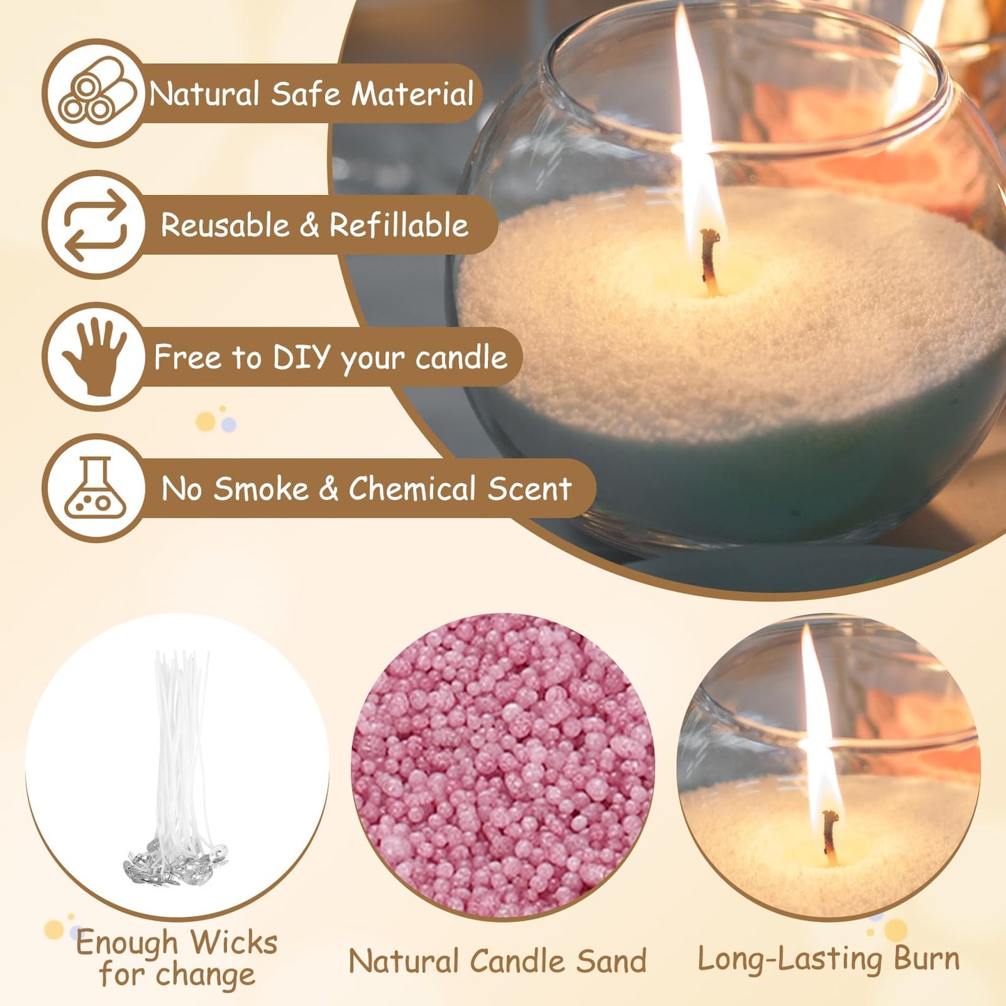 MECCANIXITY Pearled Sand Candles with 50 Pcs Wicks 21Oz / 600g Candle Beads Refillable Powder Sand Wax Making Kit for Thanksgiving Christmas Wedding Party DIY Home Crafts, Cherry Color