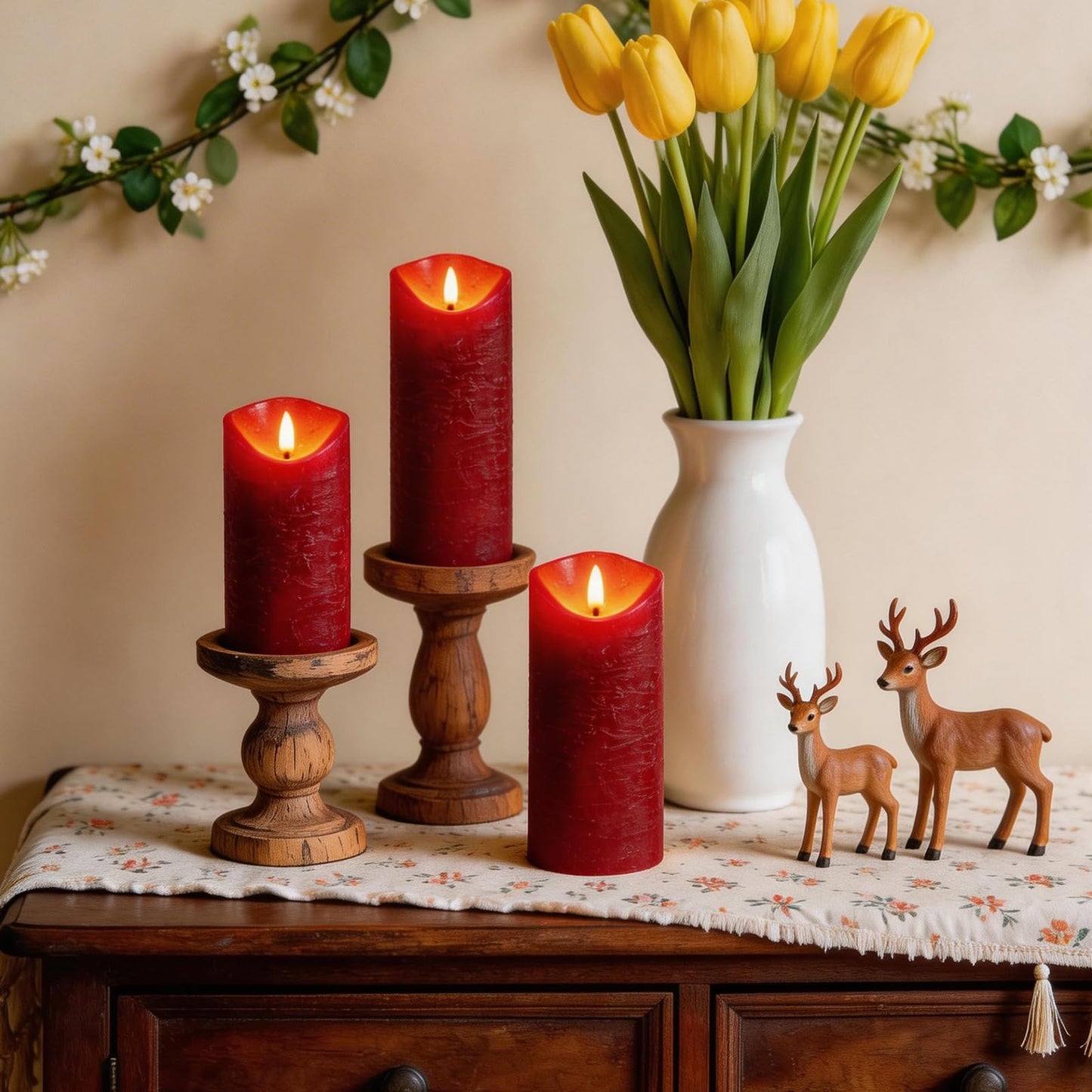 MiKoyi Flameless Pillar Candles with Remote, Battery Operated Candles Real Wax, [5-Pack] Fake LED Flickering flameless Candle with Timer Function for Room Home Decor (2.2" * 5/5.5/6/7/8") - Red