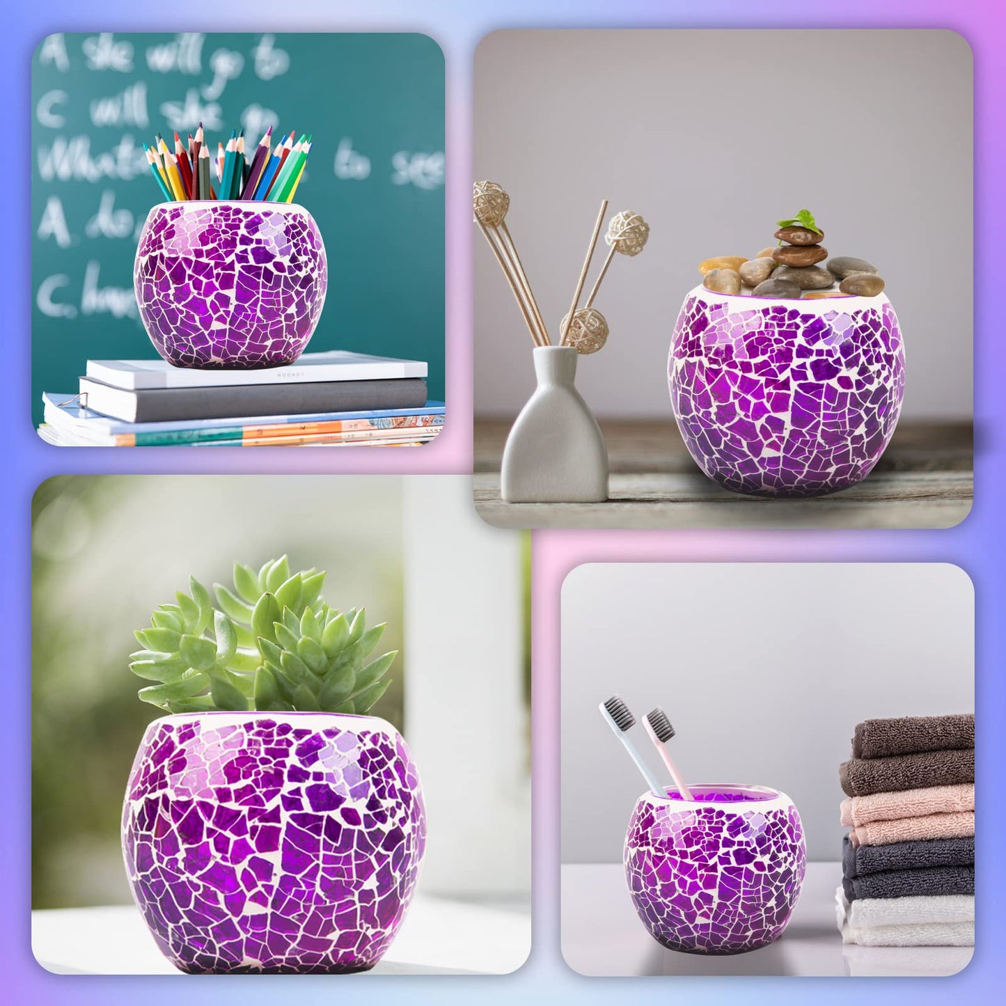 Rancco Glass Votive Candle Holder for Tealight, Romantic Mosaic Cracked Candle Holder, Candle Lamp Aromatherapy Candlescape Bowl for Valentine's Thanksgiving, Christmas Table Centerpiece, Party Decor